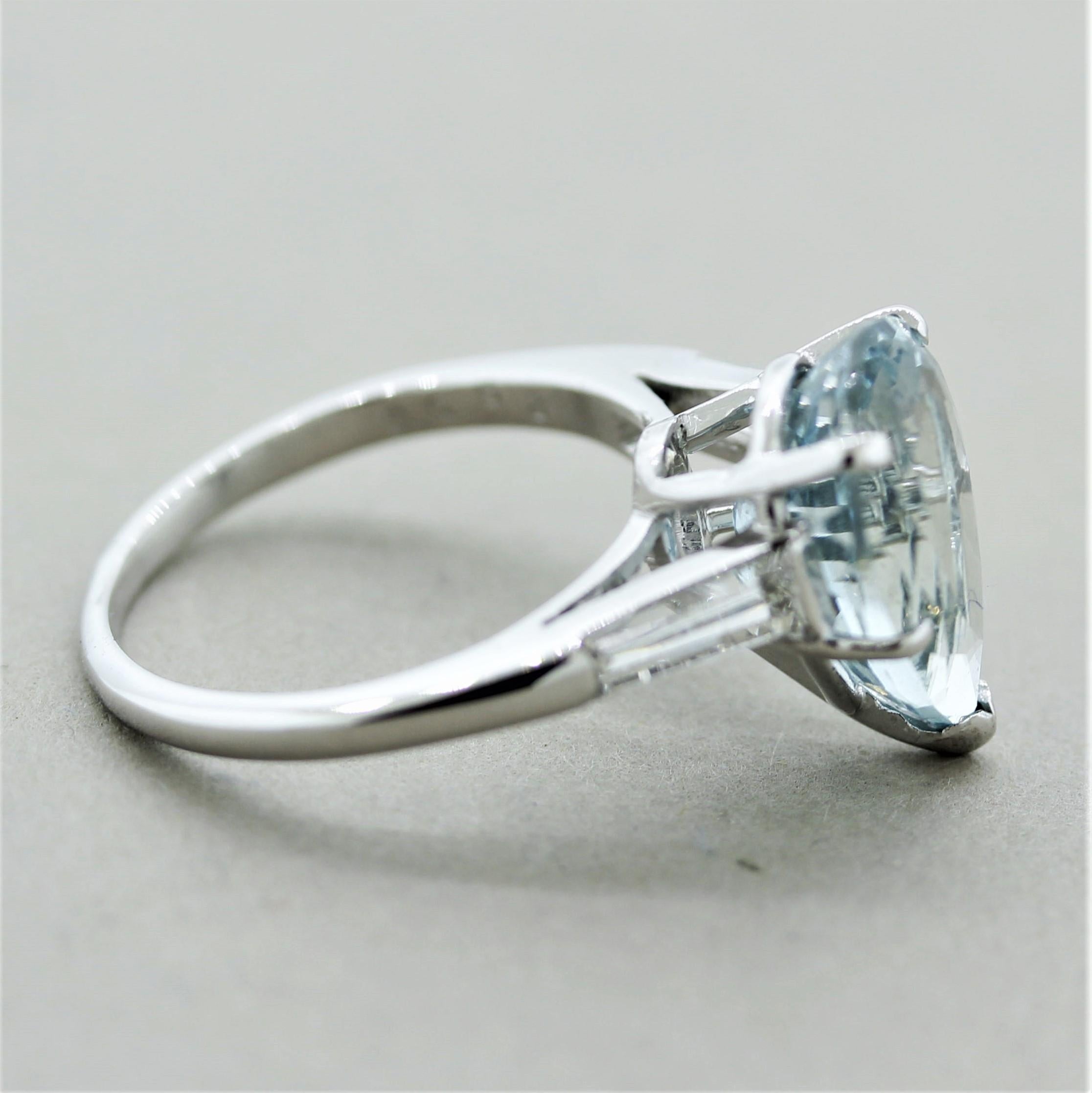Aquamarine Diamond Platinum 3-Stone Ring 3