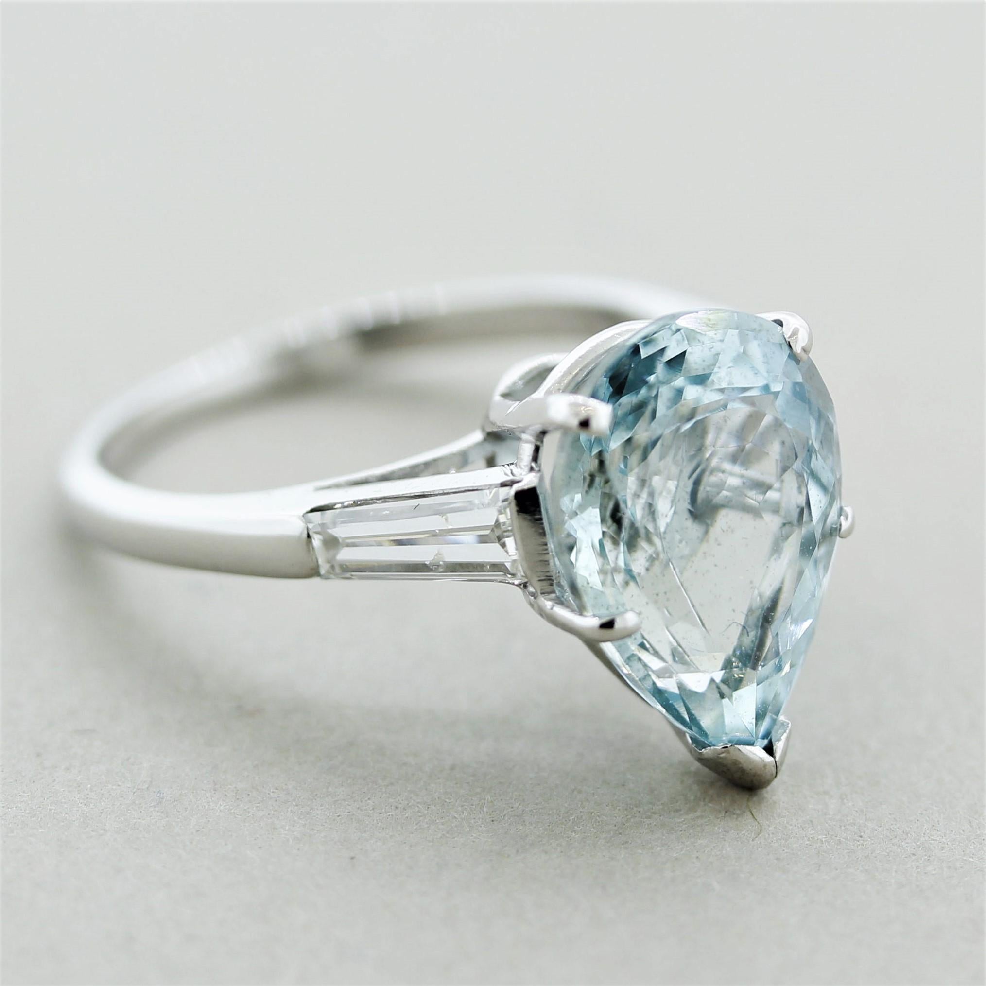 Aquamarine Diamond Platinum 3-Stone Ring 4