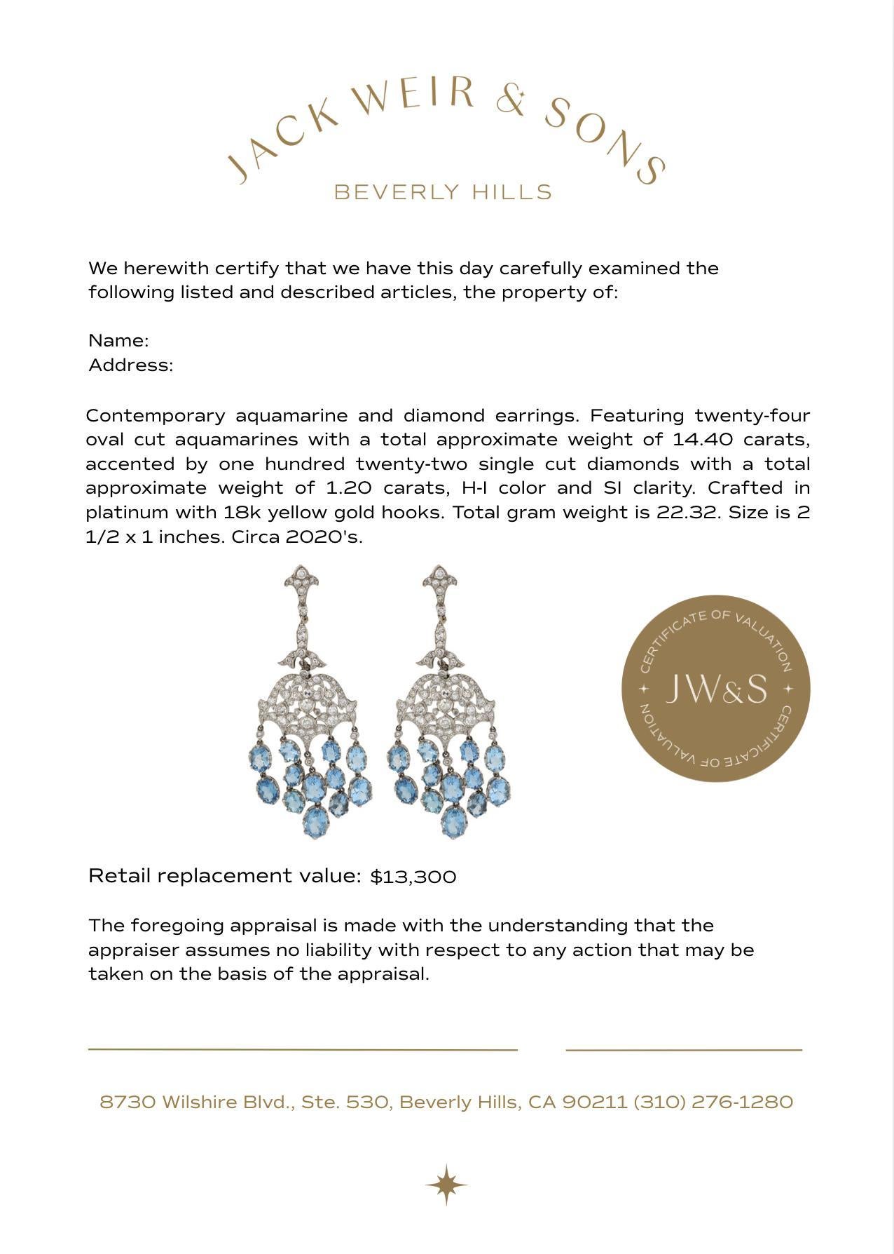 Pendientes araña aguamarina diamante platino y oro amarillo 18k en Excelente estado para la venta en Beverly Hills, CA
