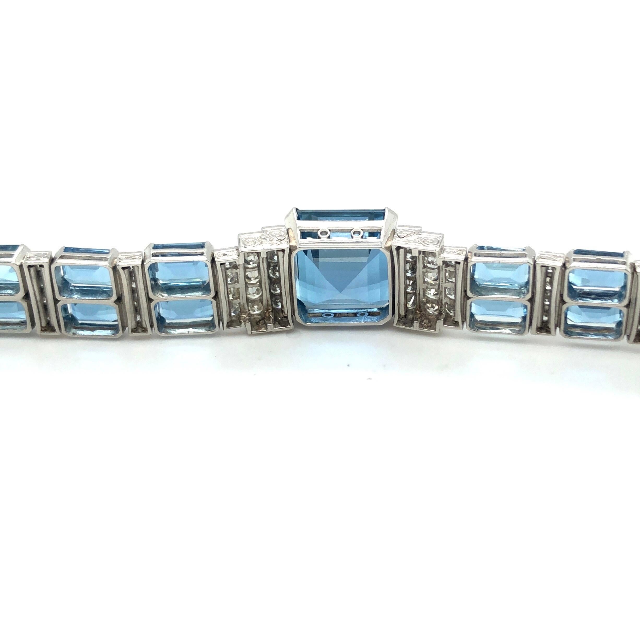 Women's Aquamarine Diamond Platinum Art Deco Bracelet, 1920s