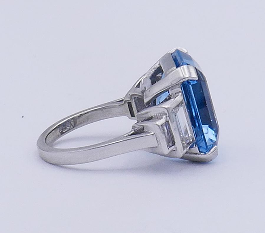 Aquamarine Diamond Platinum Cocktail Ring, Art Deco Revival 2