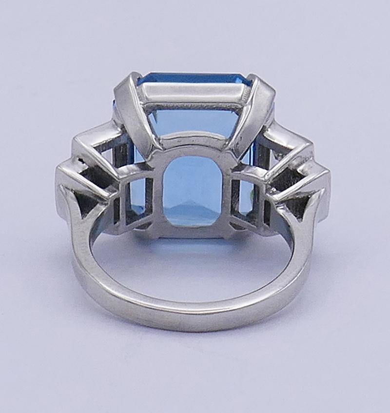 Aquamarine Diamond Platinum Cocktail Ring, Art Deco Revival 3