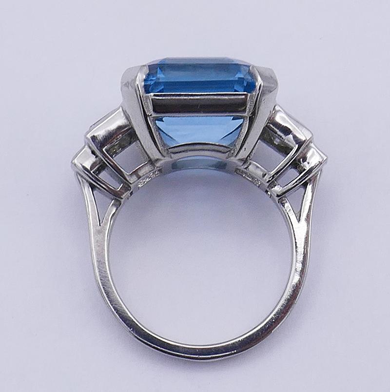 Aquamarine Diamond Platinum Cocktail Ring, Art Deco Revival 4