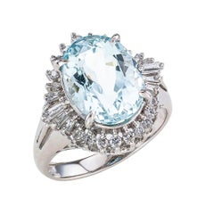 Aquamarine Diamond Platinum Cocktail Ring