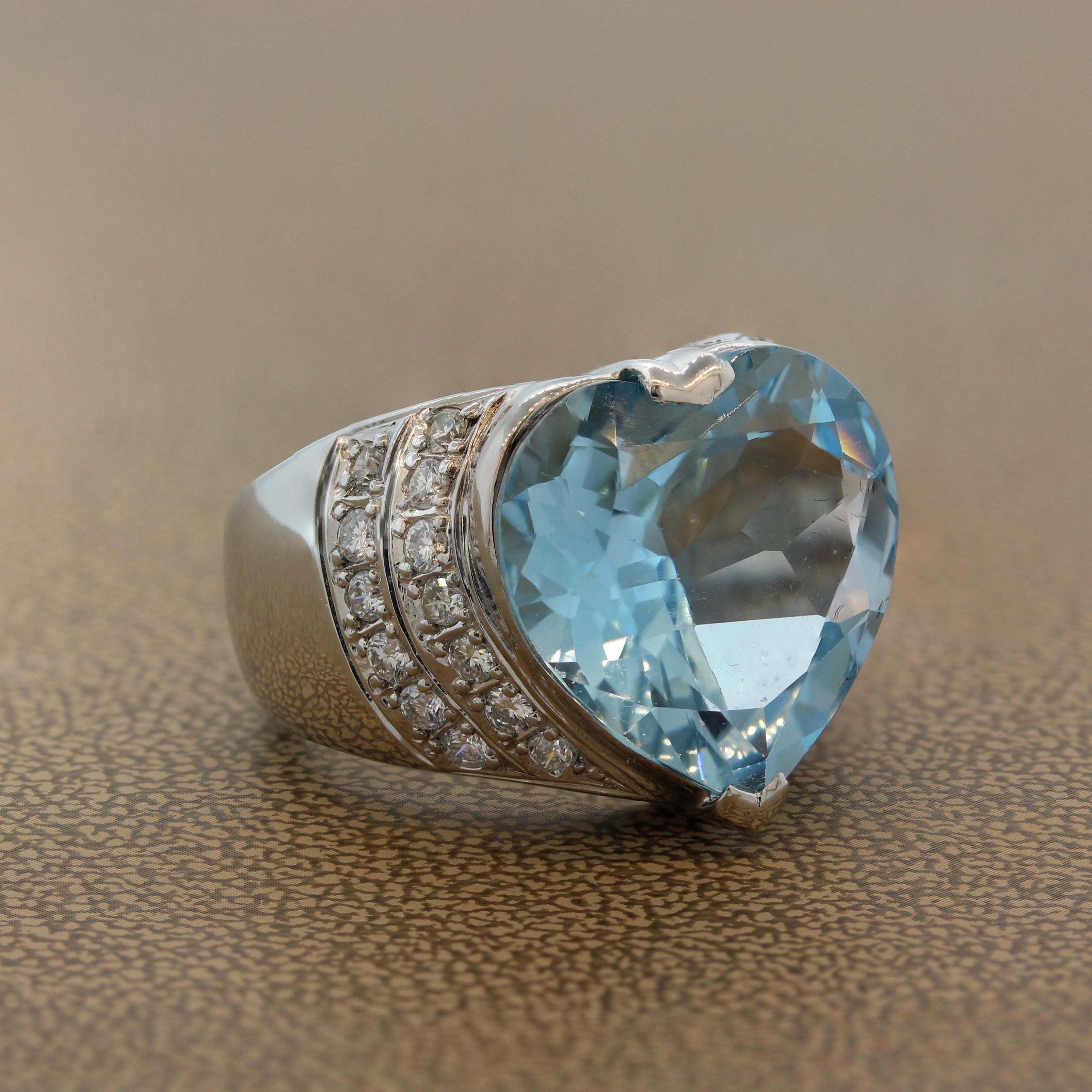 Blue Topaz Diamond Platinum Cocktail Ring In New Condition In Beverly Hills, CA