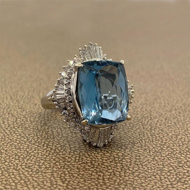 Aquamarine Diamond Platinum Cocktail Ring For Sale at 1stDibs