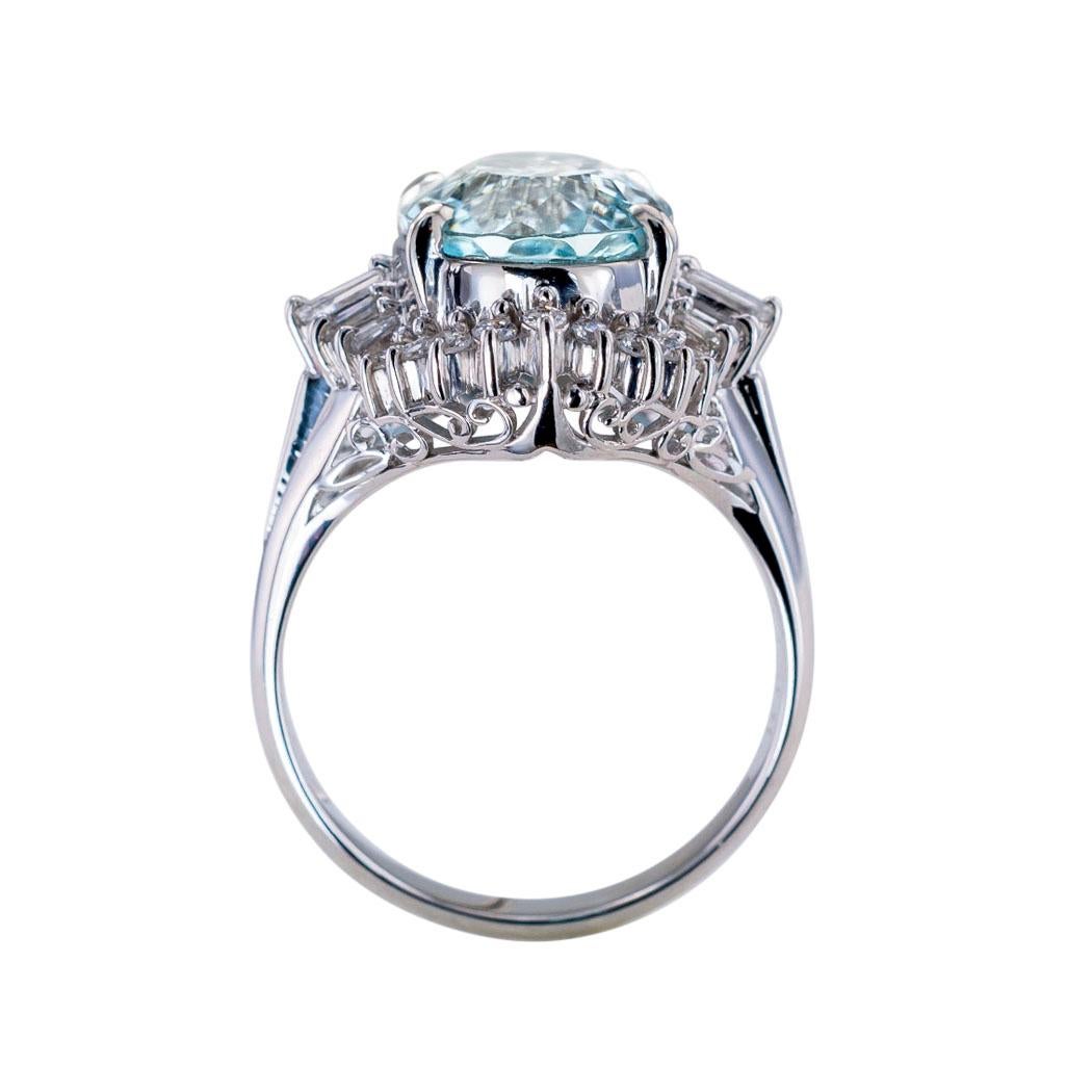 Contemporary Aquamarine Diamond Platinum Cocktail Ring