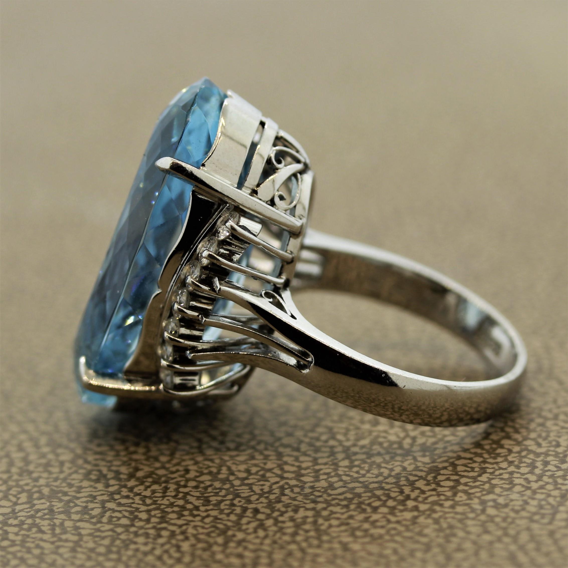 Aquamarine Diamond Platinum Cocktail Ring In New Condition For Sale In Beverly Hills, CA