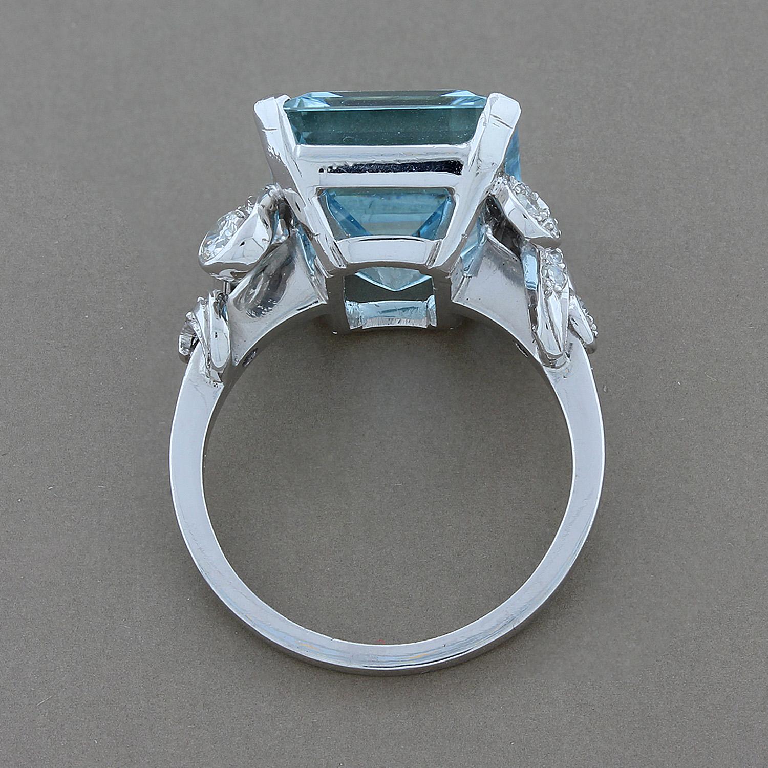 Aquamarine Diamond Platinum Cocktail Ring In New Condition In Beverly Hills, CA