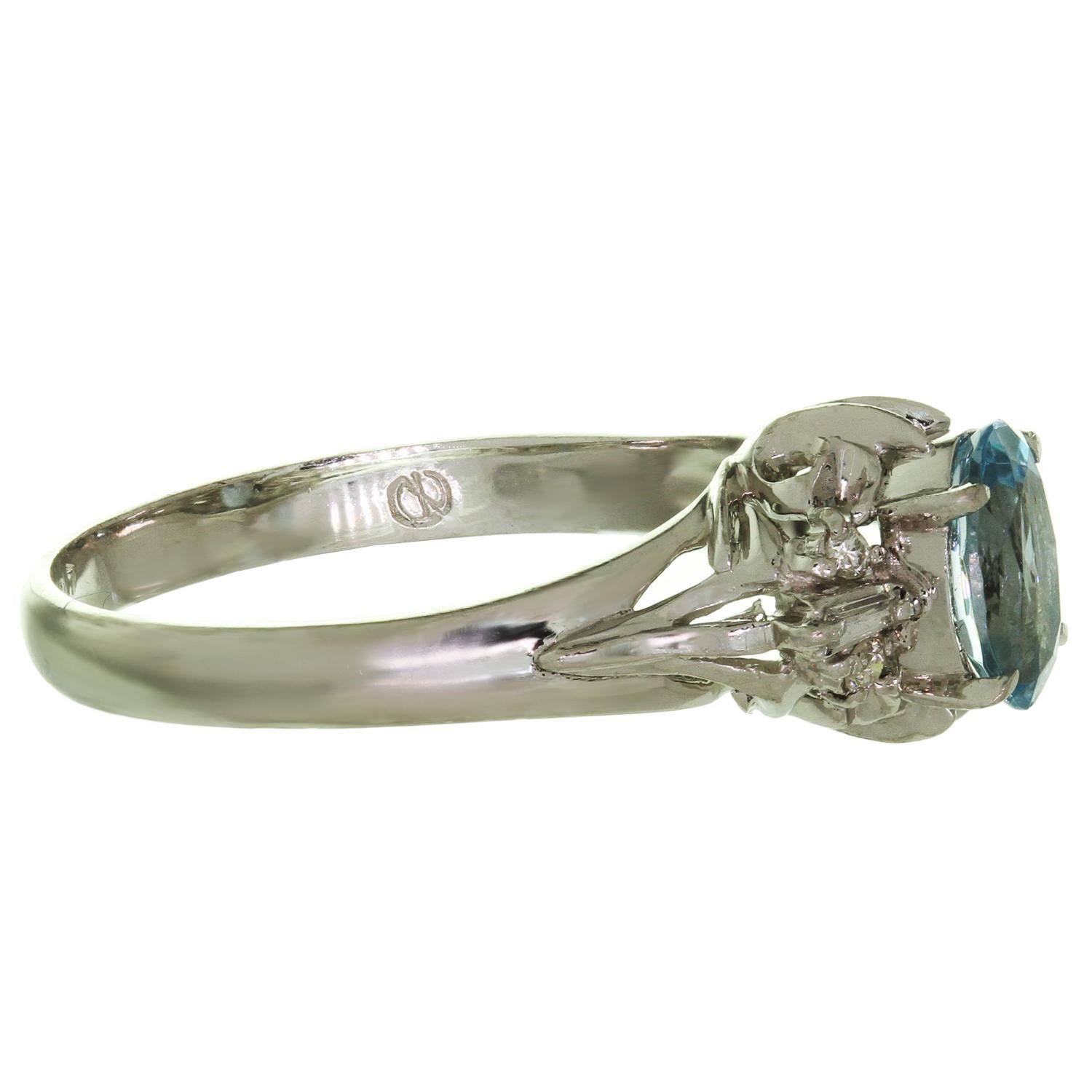 Women's Aquamarine Diamond Platinum Cocktail Ring For Sale