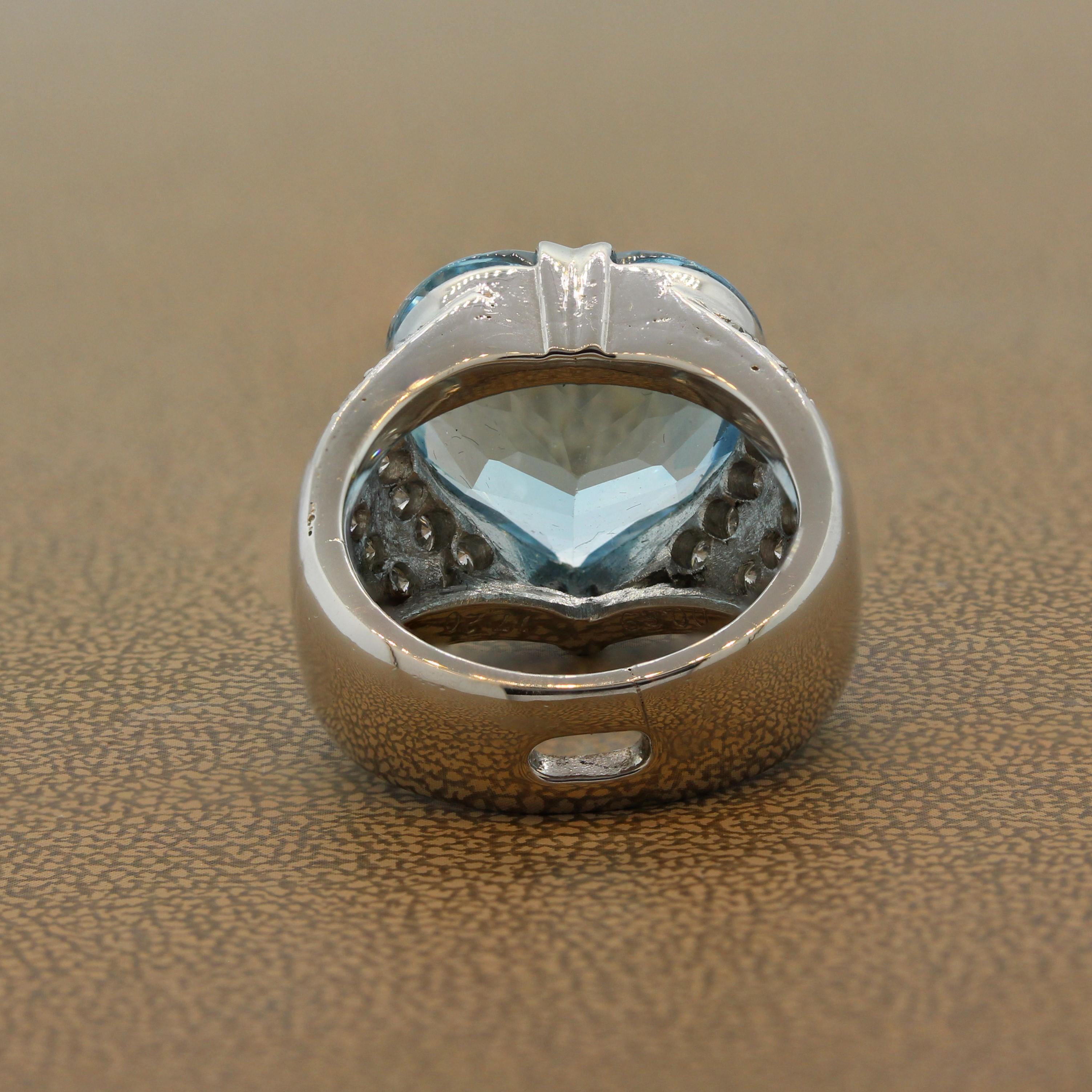 Blue Topaz Diamond Platinum Cocktail Ring 1