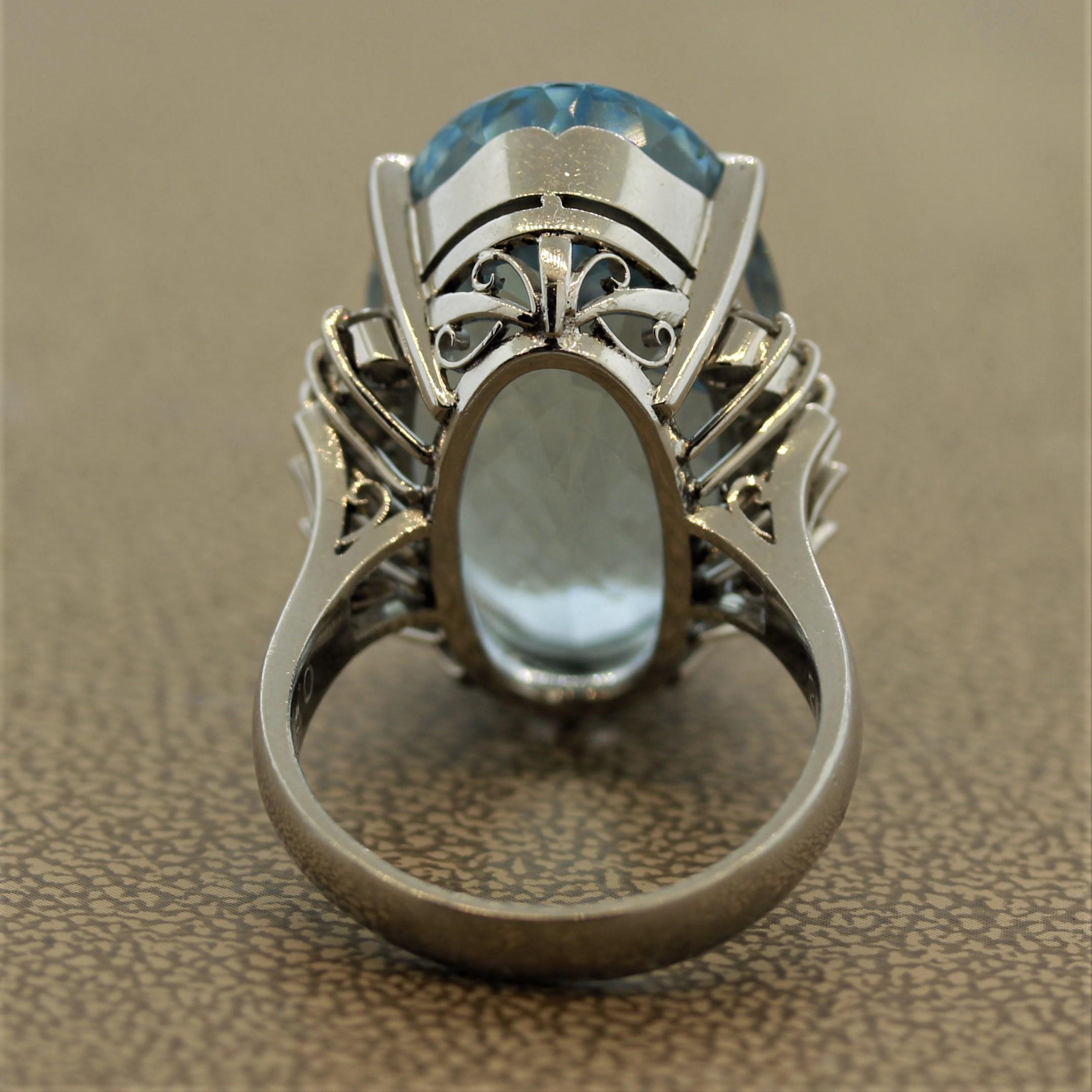 Women's Aquamarine Diamond Platinum Cocktail Ring For Sale