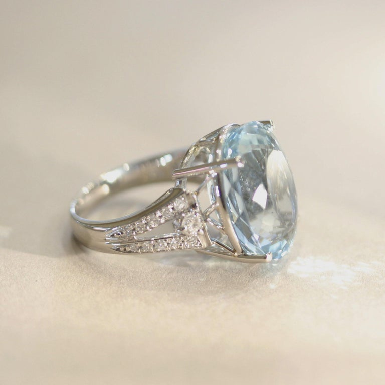 Aquamarine Diamond Platinum Cocktail Ring For Sale at 1stDibs