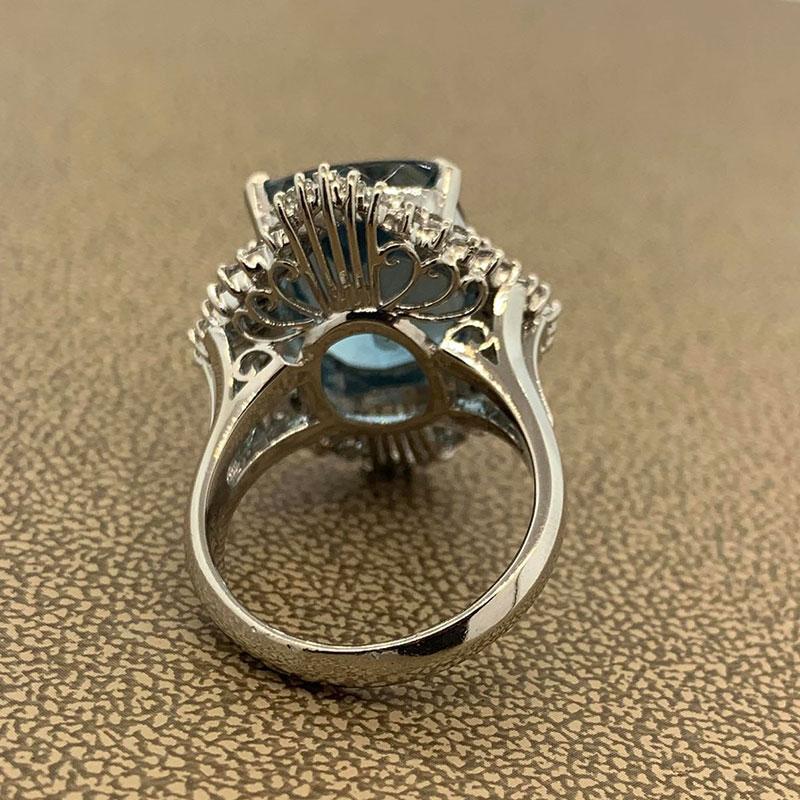 Women's Aquamarine Diamond Platinum Cocktail Ring For Sale