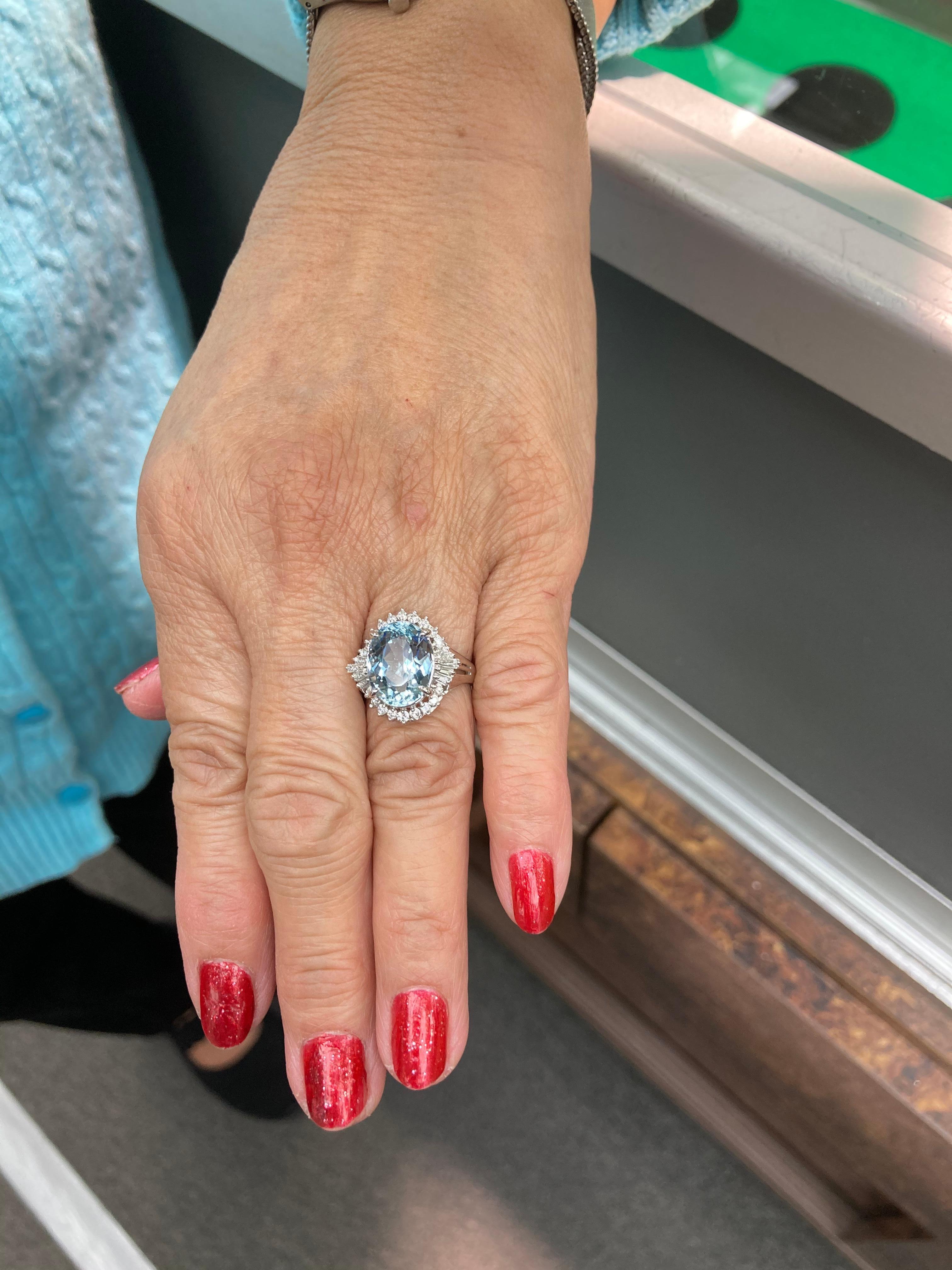 Women's Aquamarine Diamond Platinum Cocktail Ring