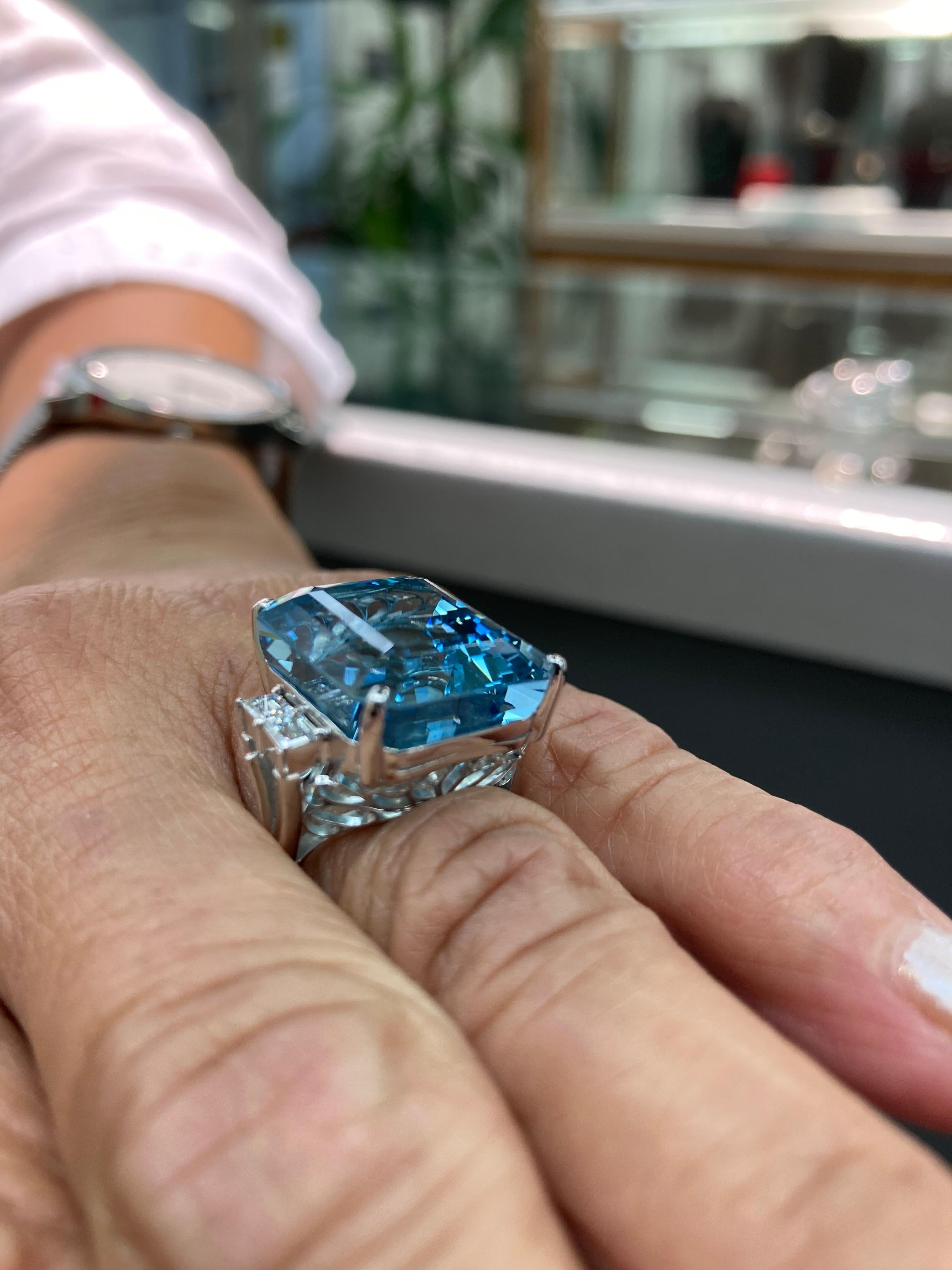 Aquamarine Diamond Platinum Cocktail Ring 2