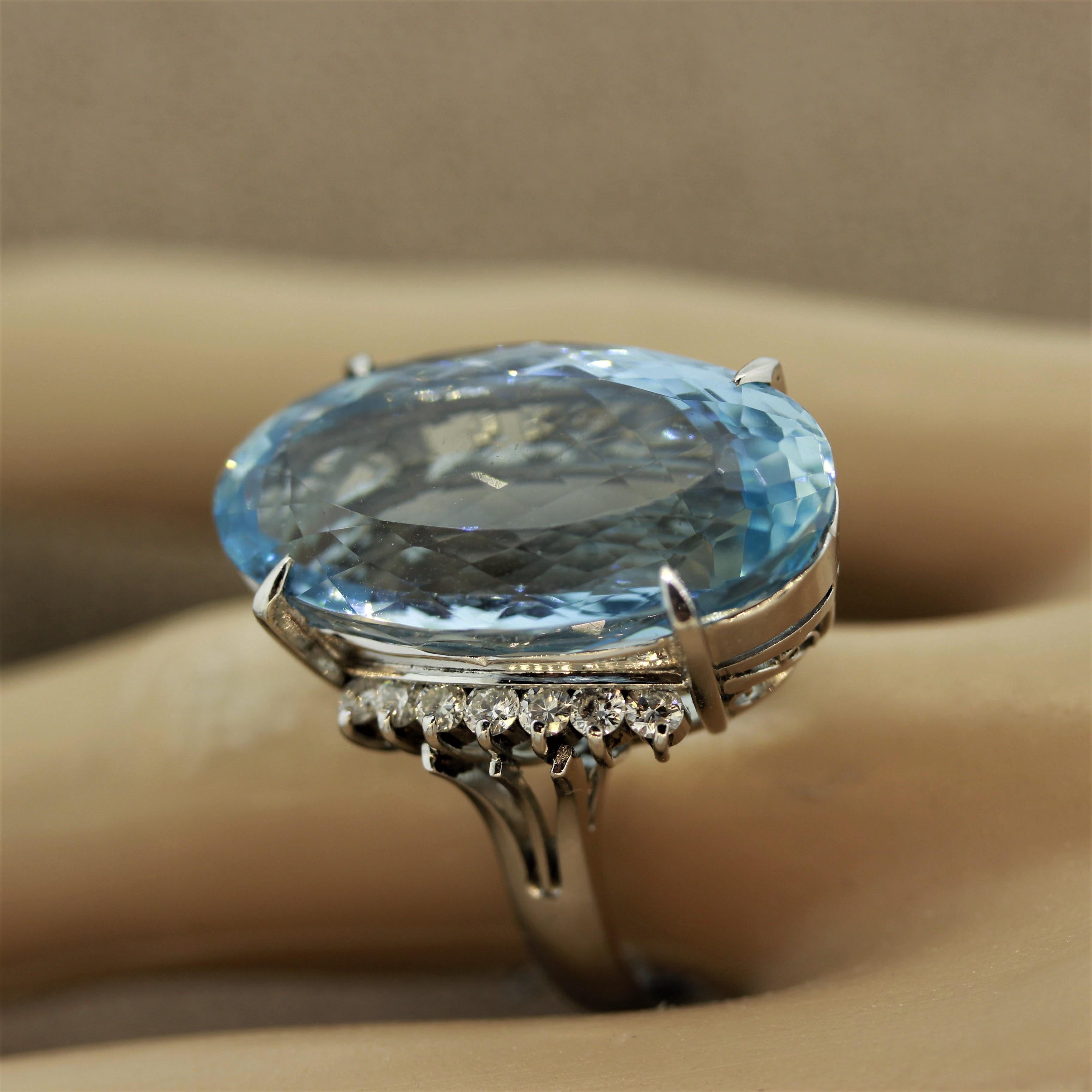Aquamarine Diamond Platinum Cocktail Ring For Sale 3