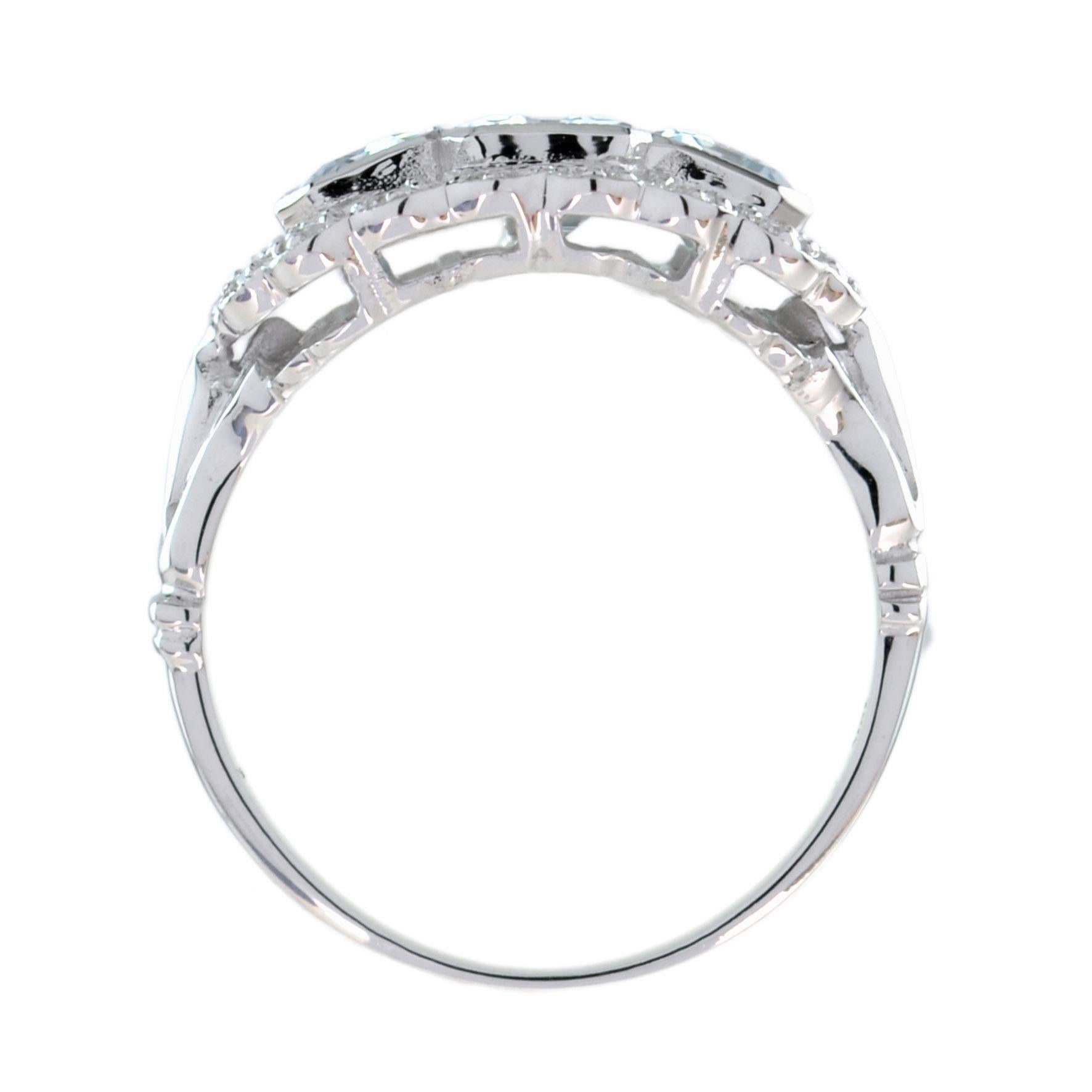 For Sale:  Emerald Cut Aquamarine and Diamond Three Stone Ring in Platinum950 5