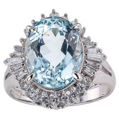 Aquamarine Diamond Platinum Cocktail Ring