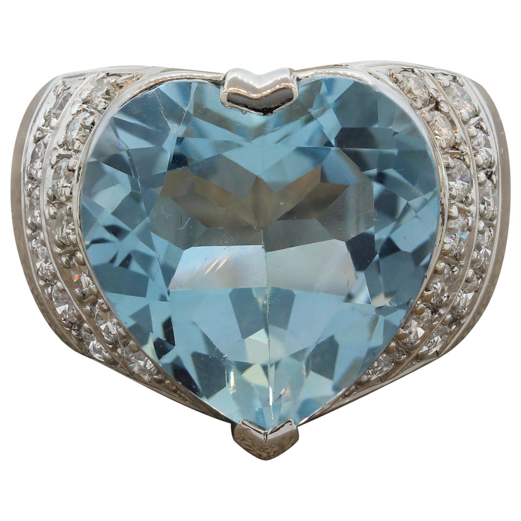 Blue Topaz Diamond Platinum Cocktail Ring