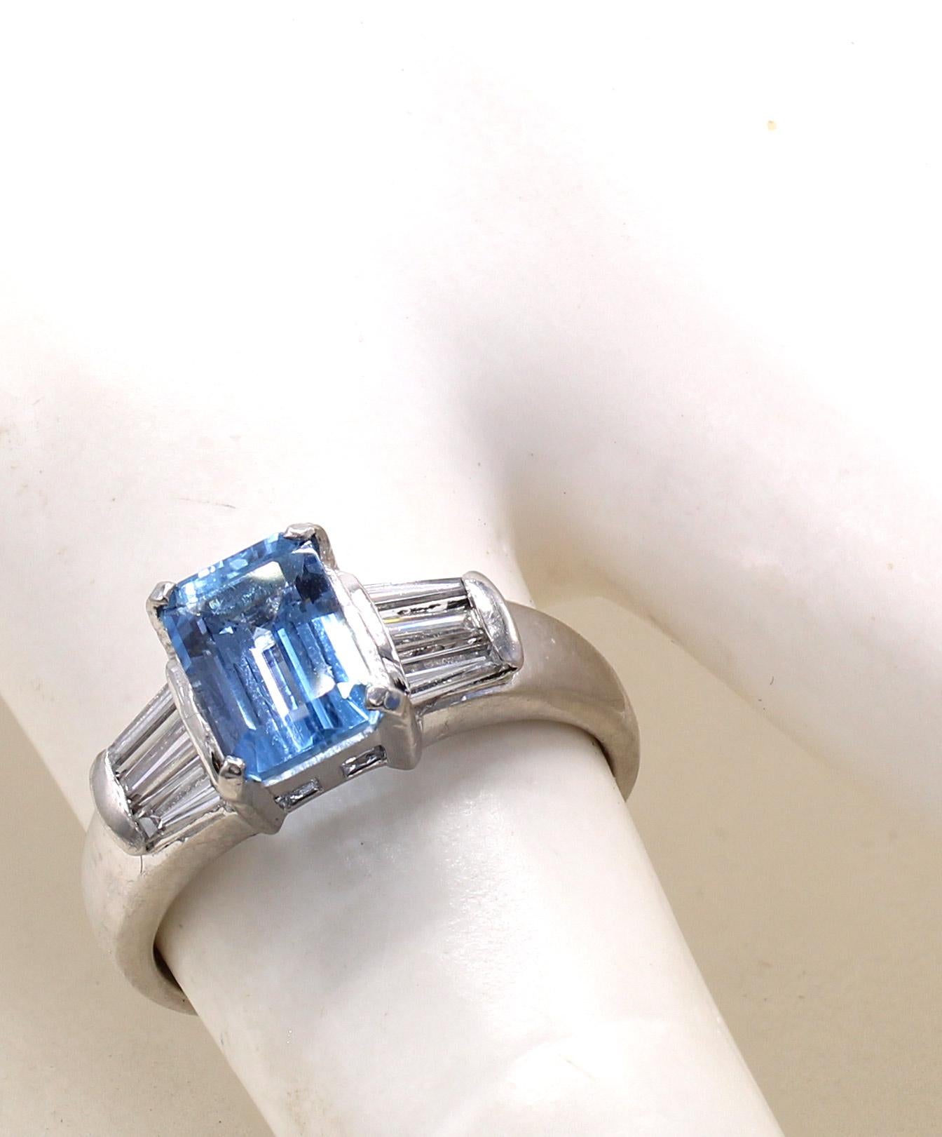 Mixed Cut Aquamarine Diamond Platinum Engagement Ring For Sale
