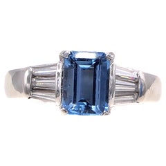 Bague de fiançailles aigue-marine diamant platine