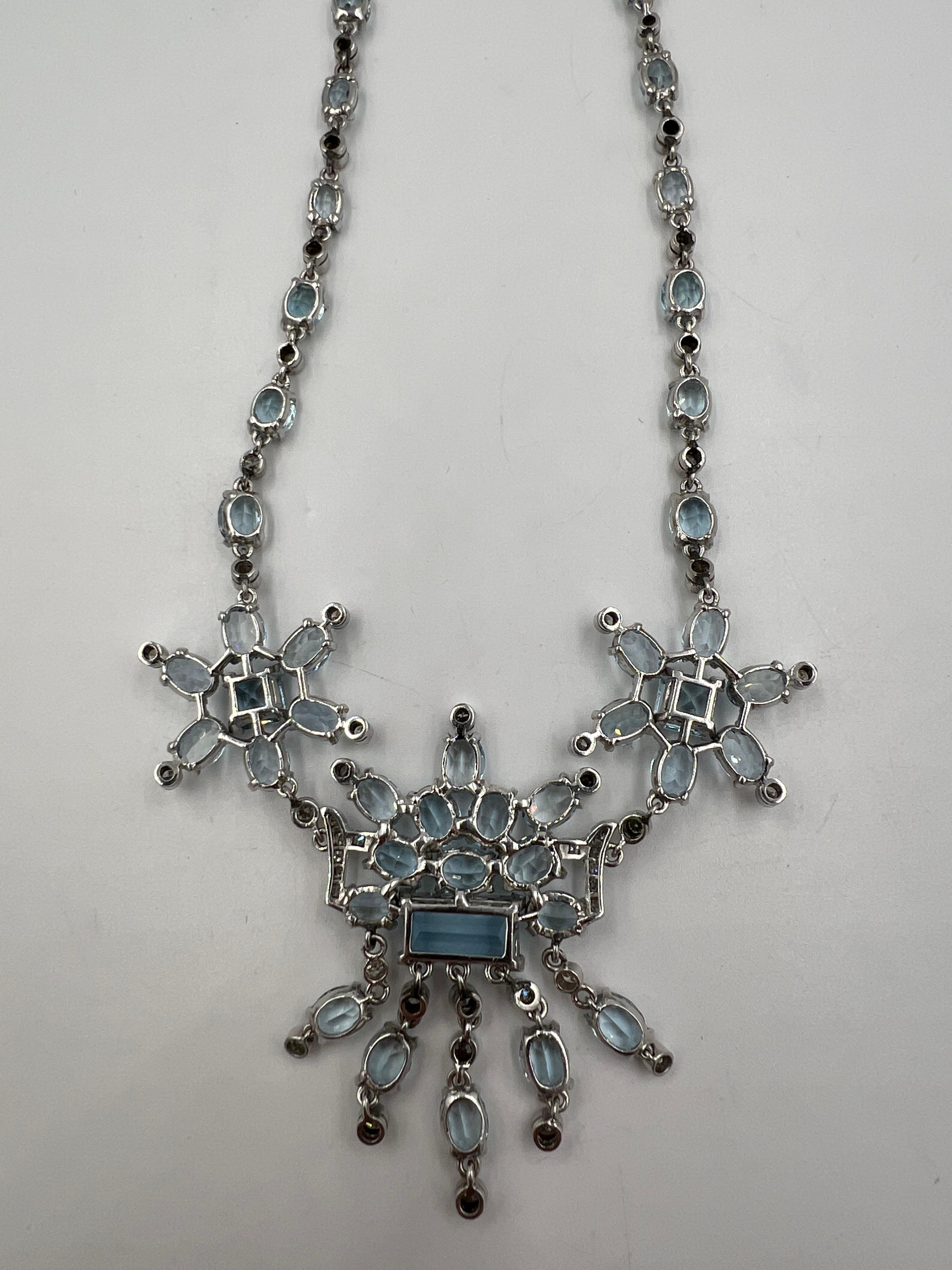 Collana con frange in platino con diamanti e acquamarina, circa anni '50 in vendita 4