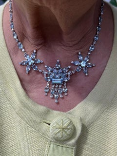 Aquamarine Diamond Platinum Fringe Necklace Circa 1950s