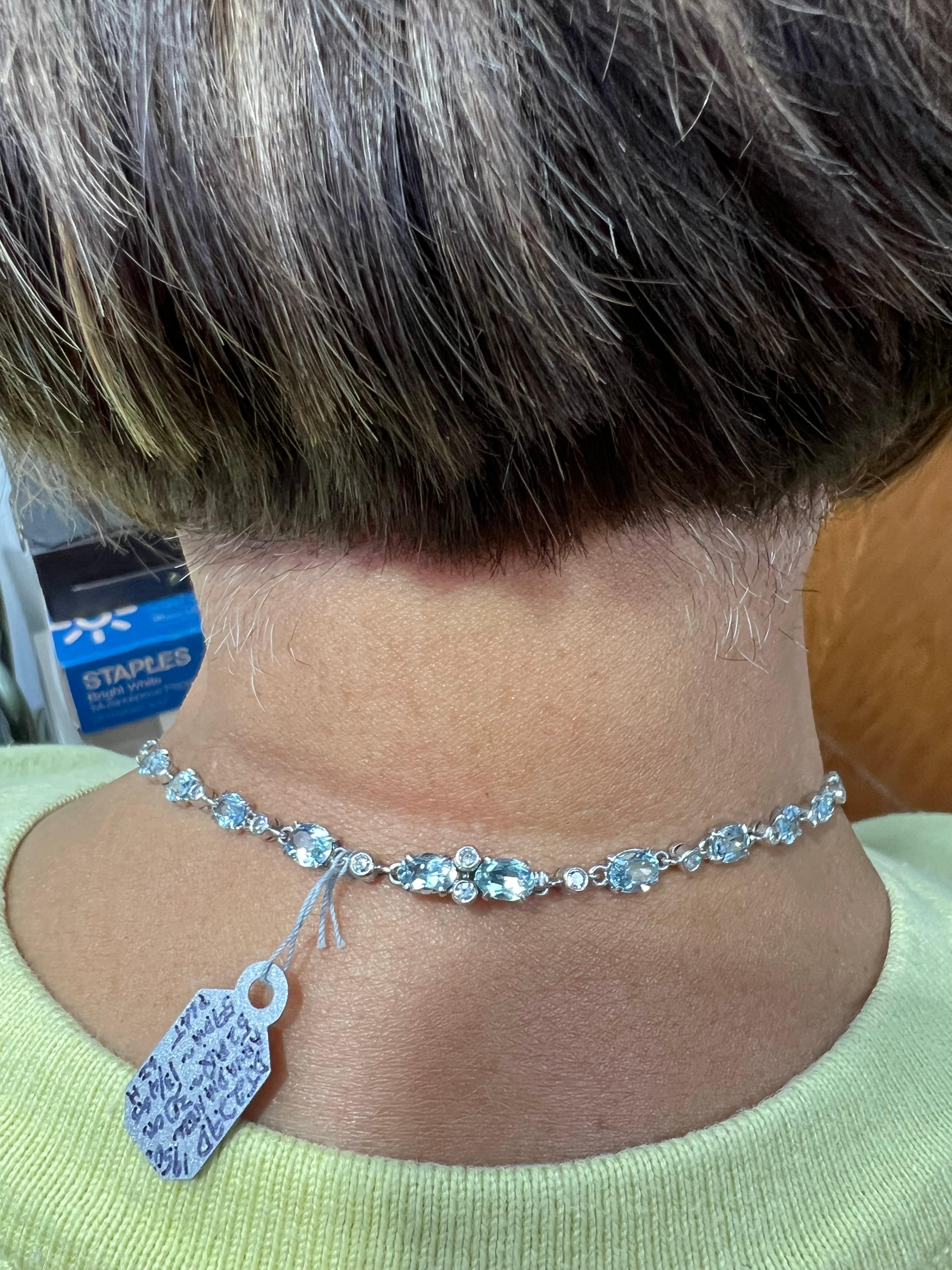 Taglio misto Collana con frange in platino con diamanti e acquamarina, circa anni '50 in vendita