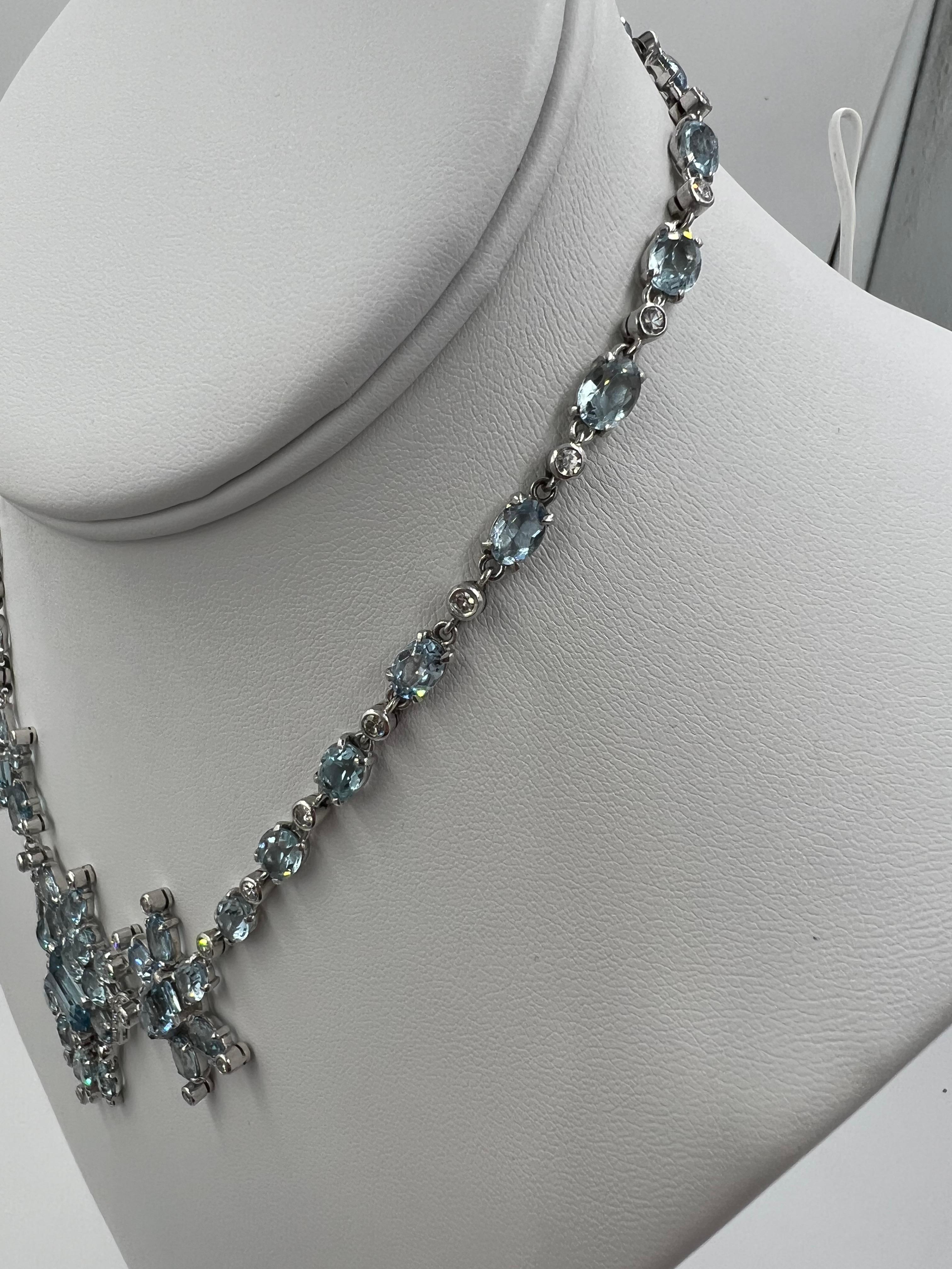 da uomo o donna Collana con frange in platino con diamanti e acquamarina, circa anni '50 in vendita