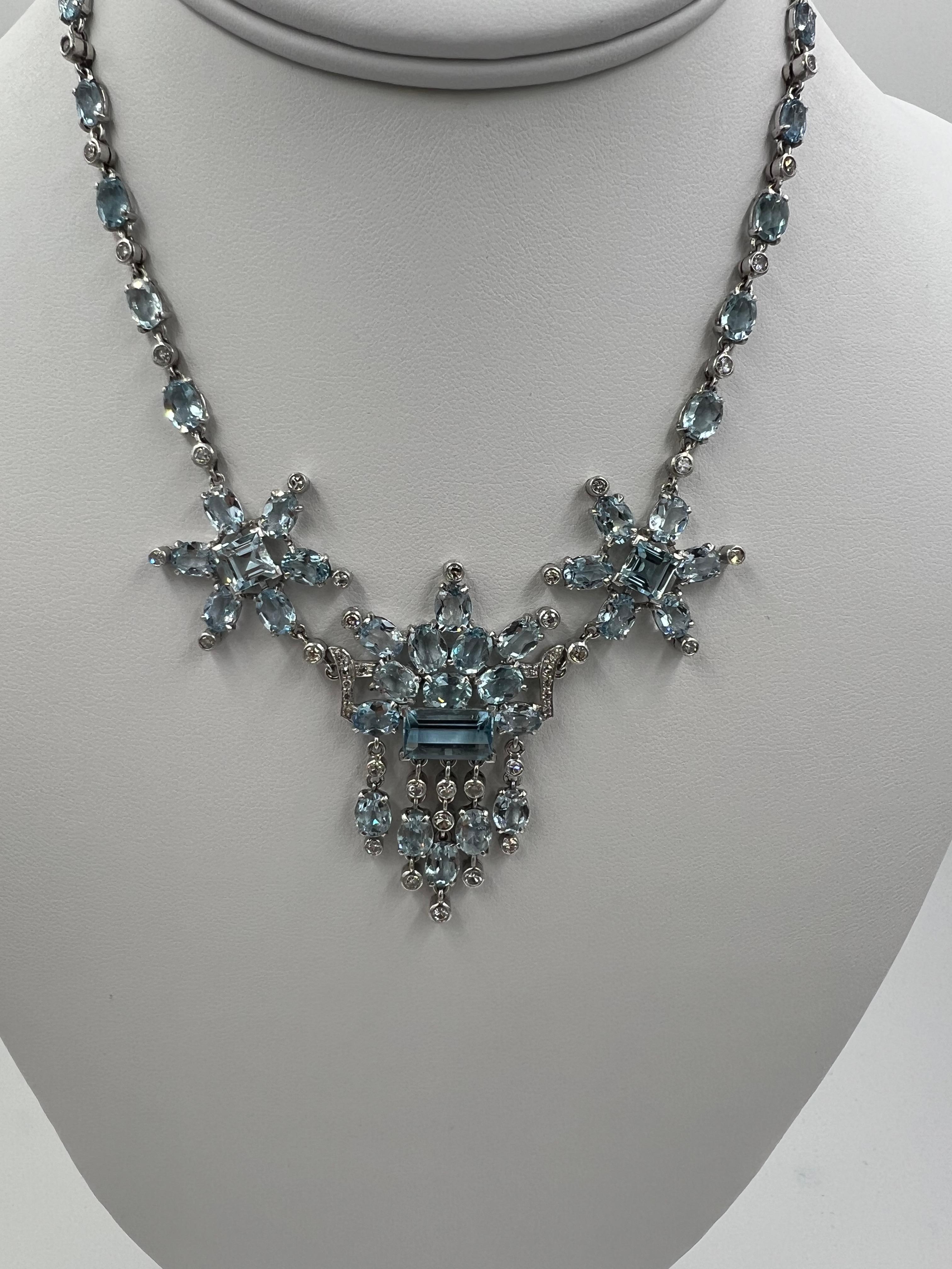 Collana con frange in platino con diamanti e acquamarina, circa anni '50 in vendita 3