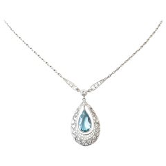Aquamarine Diamond Platinum Necklace