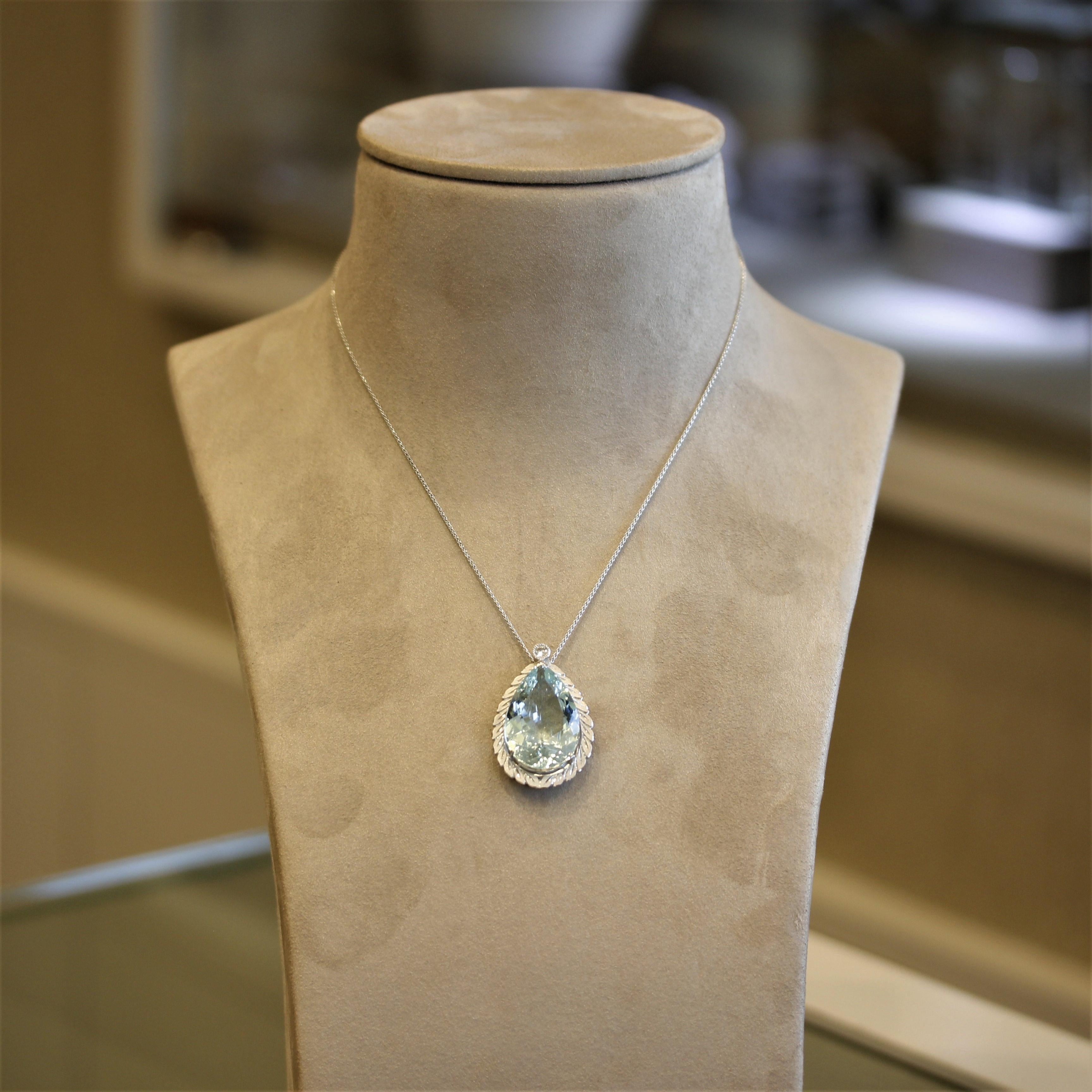 Aquamarine Diamond Platinum Pendant For Sale 1