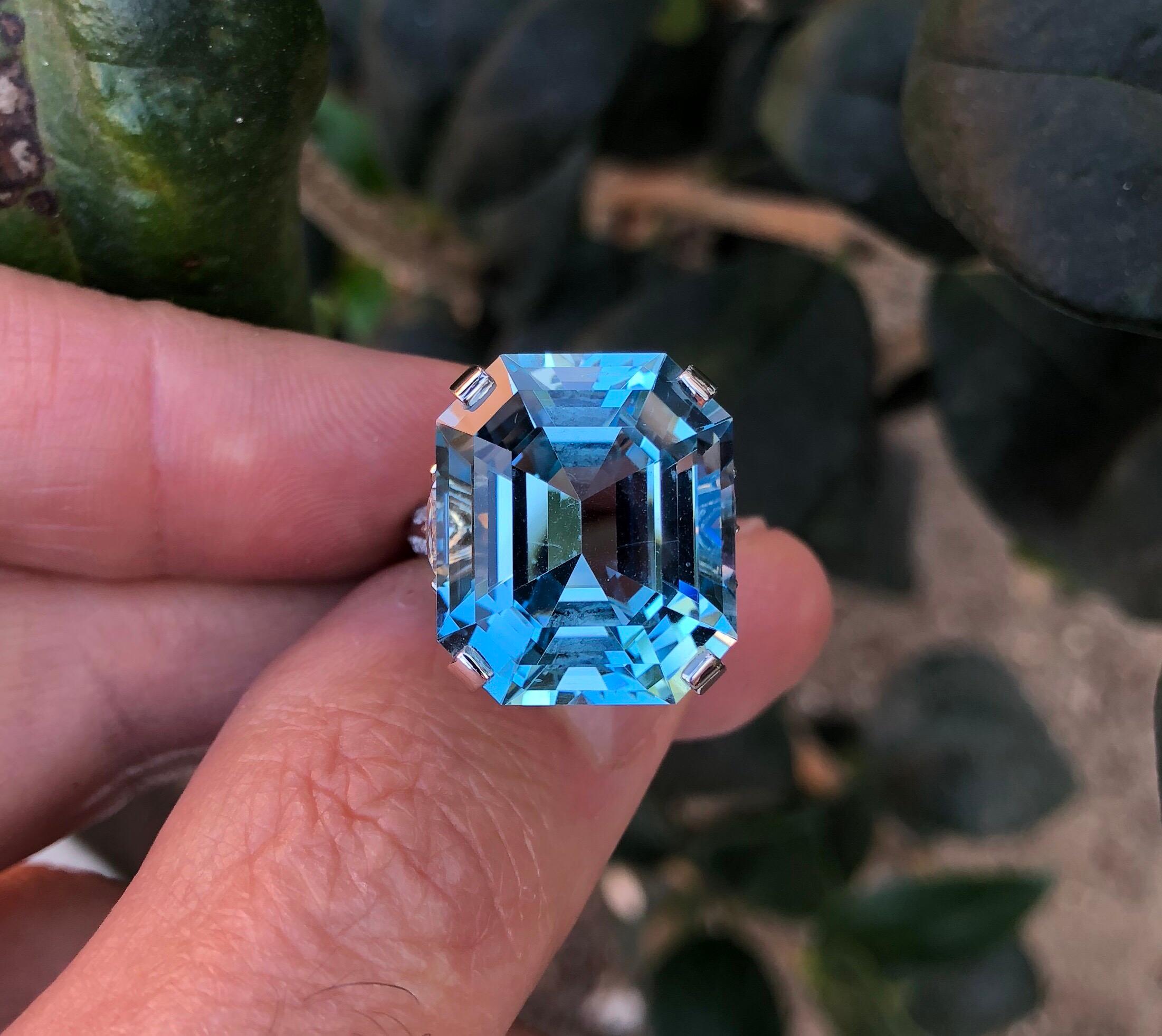 Aquamarine Ring 20.37 Carats Emerald Cut Brazil 1