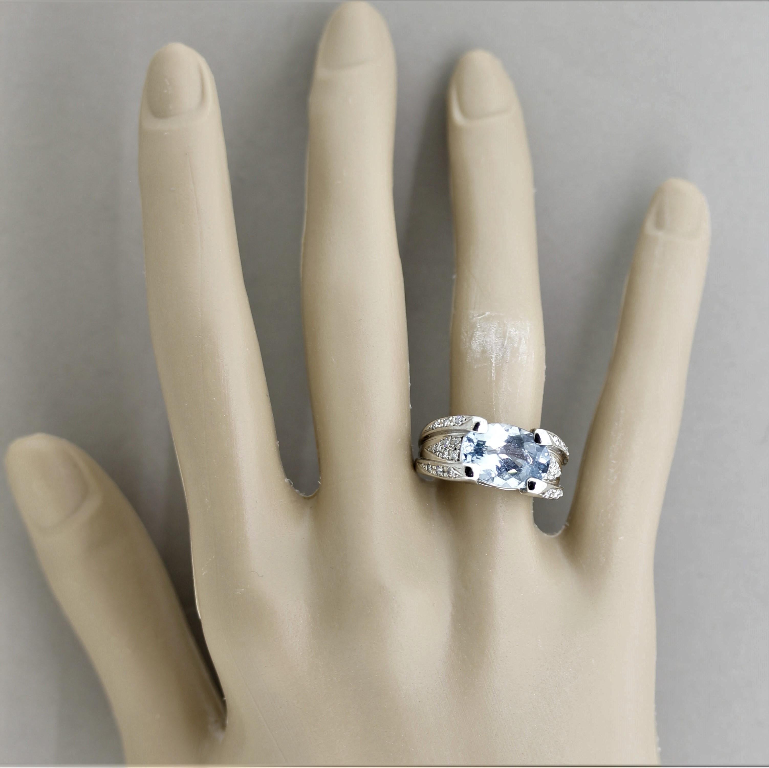 Aquamarine Diamond Platinum Ring For Sale 5