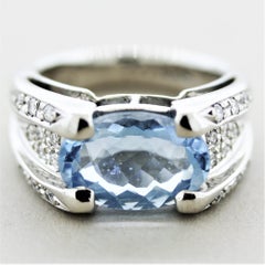 Aquamarine Diamond Platinum Ring