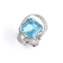 Aquamarine Diamond Platinum Ring