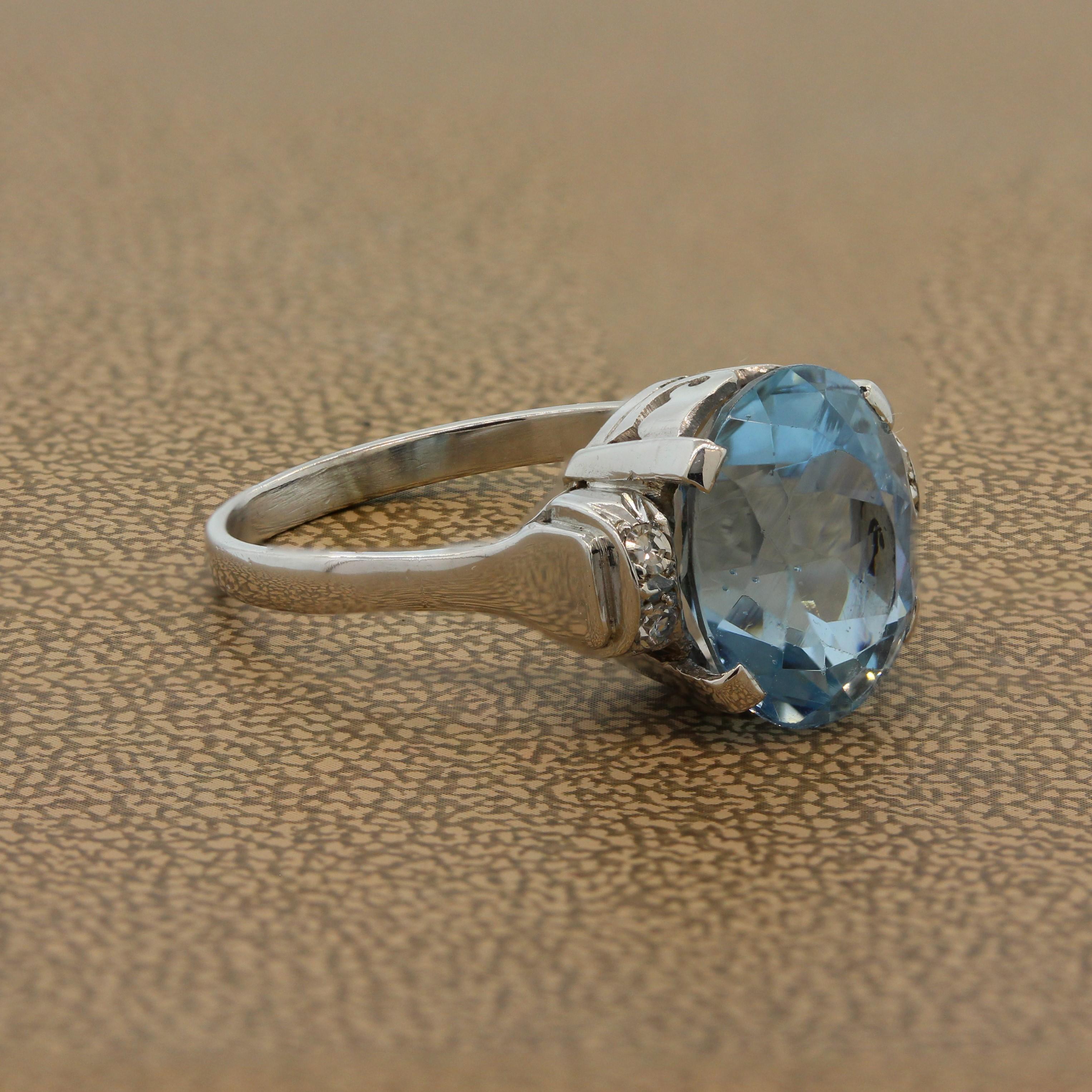 Aquamarine Diamond Platinum Ring In New Condition In Beverly Hills, CA