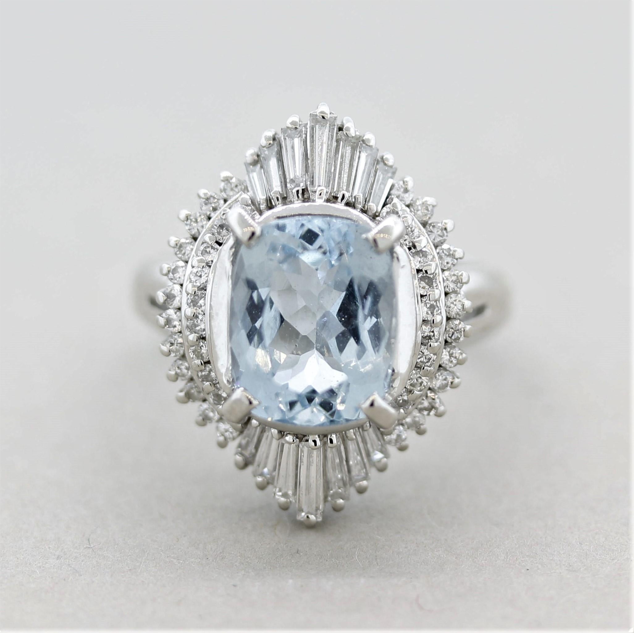 Mixed Cut Aquamarine Diamond Platinum Ring For Sale