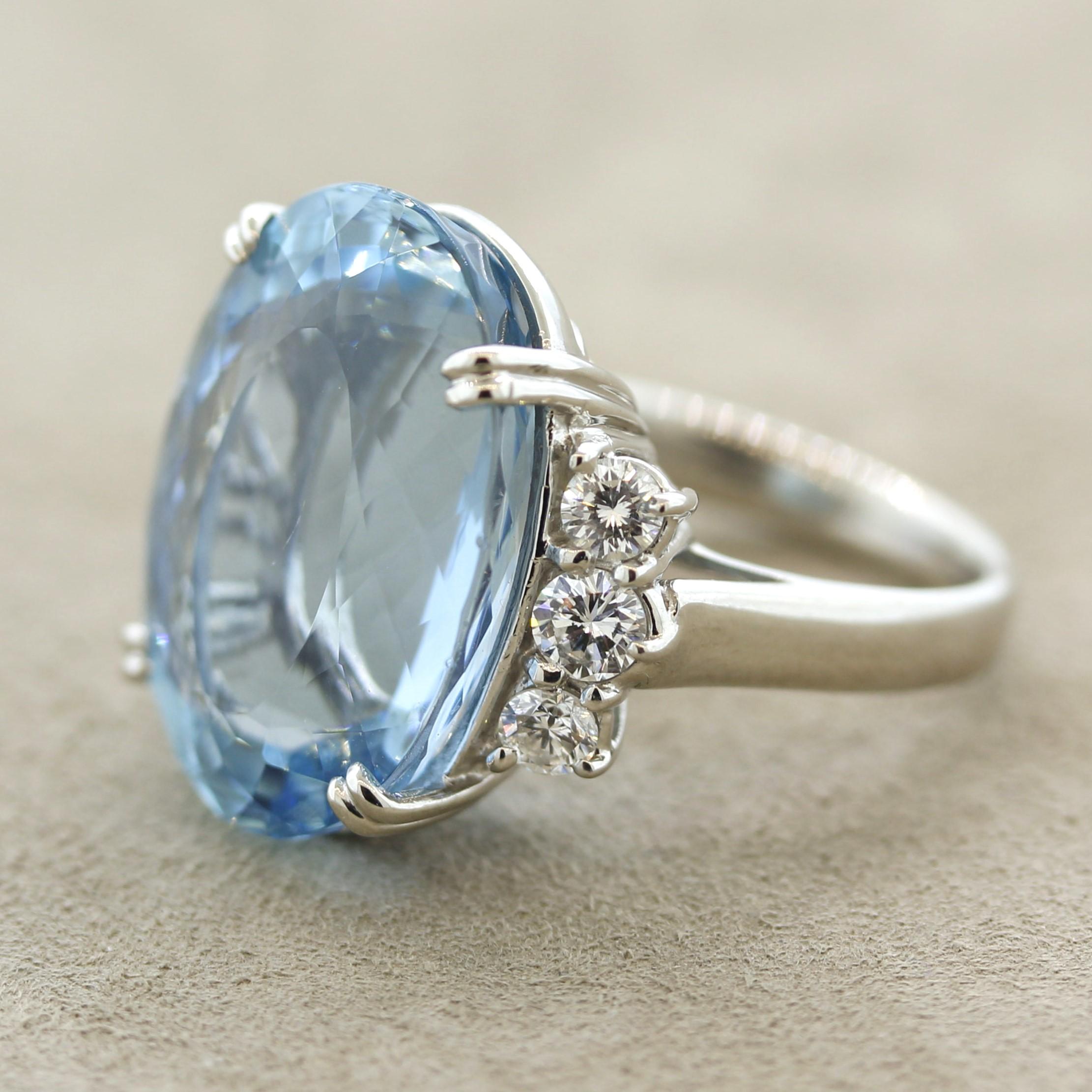 Mixed Cut Aquamarine Diamond Platinum Ring For Sale