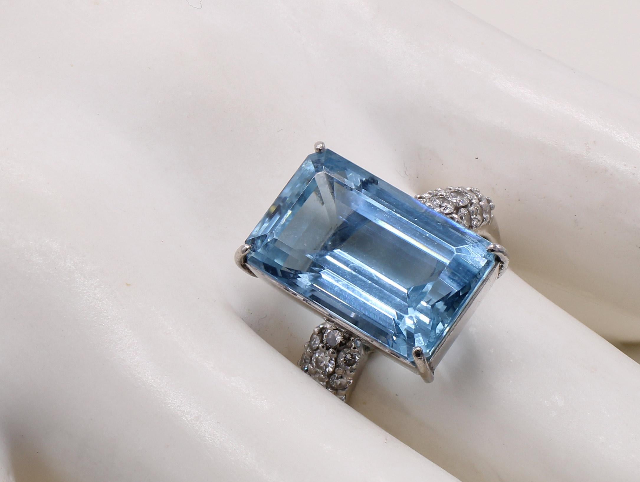 Mixed Cut Aquamarine Diamond Platinum Ring