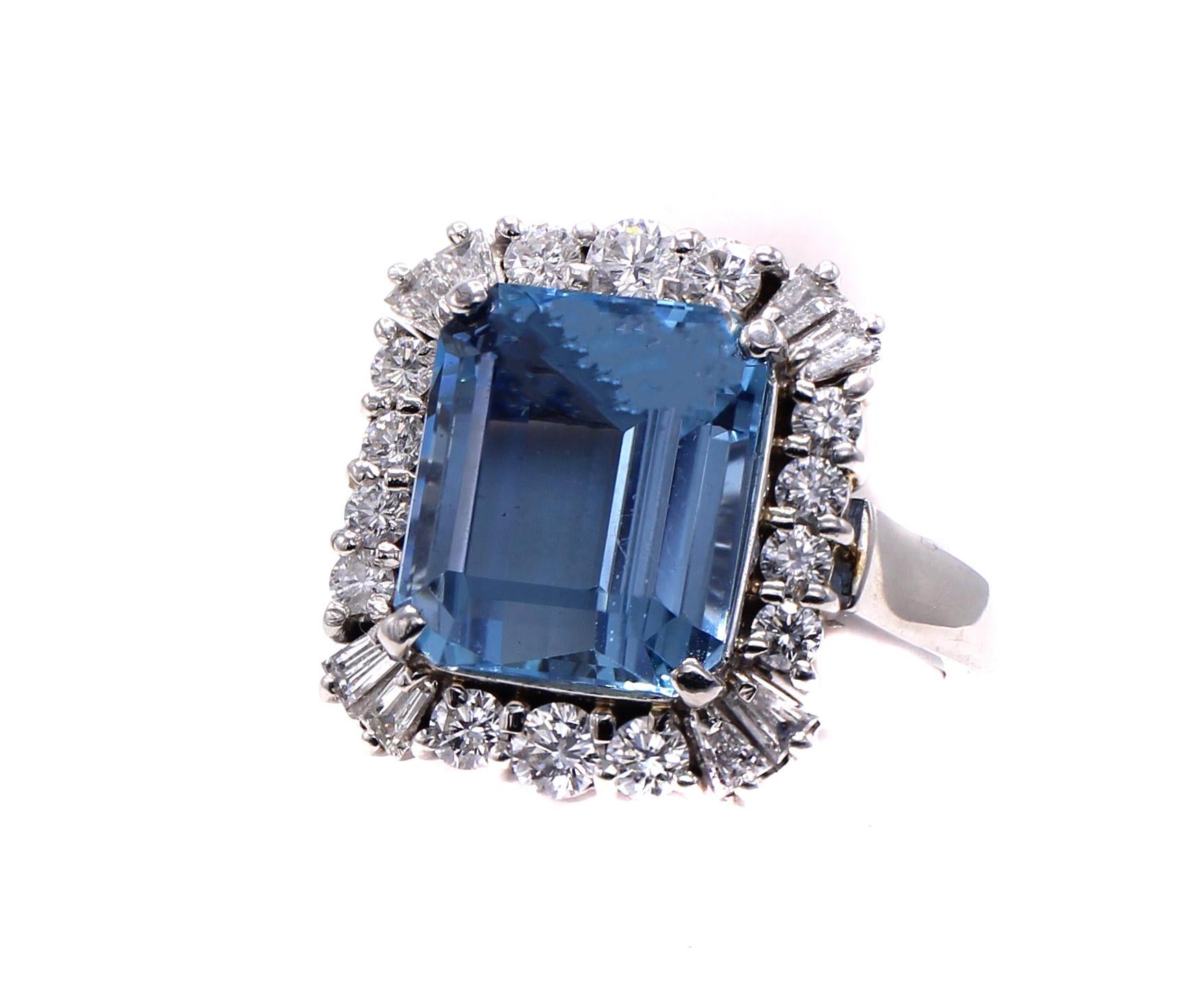 Mixed Cut Aquamarine Diamond Platinum Ring For Sale