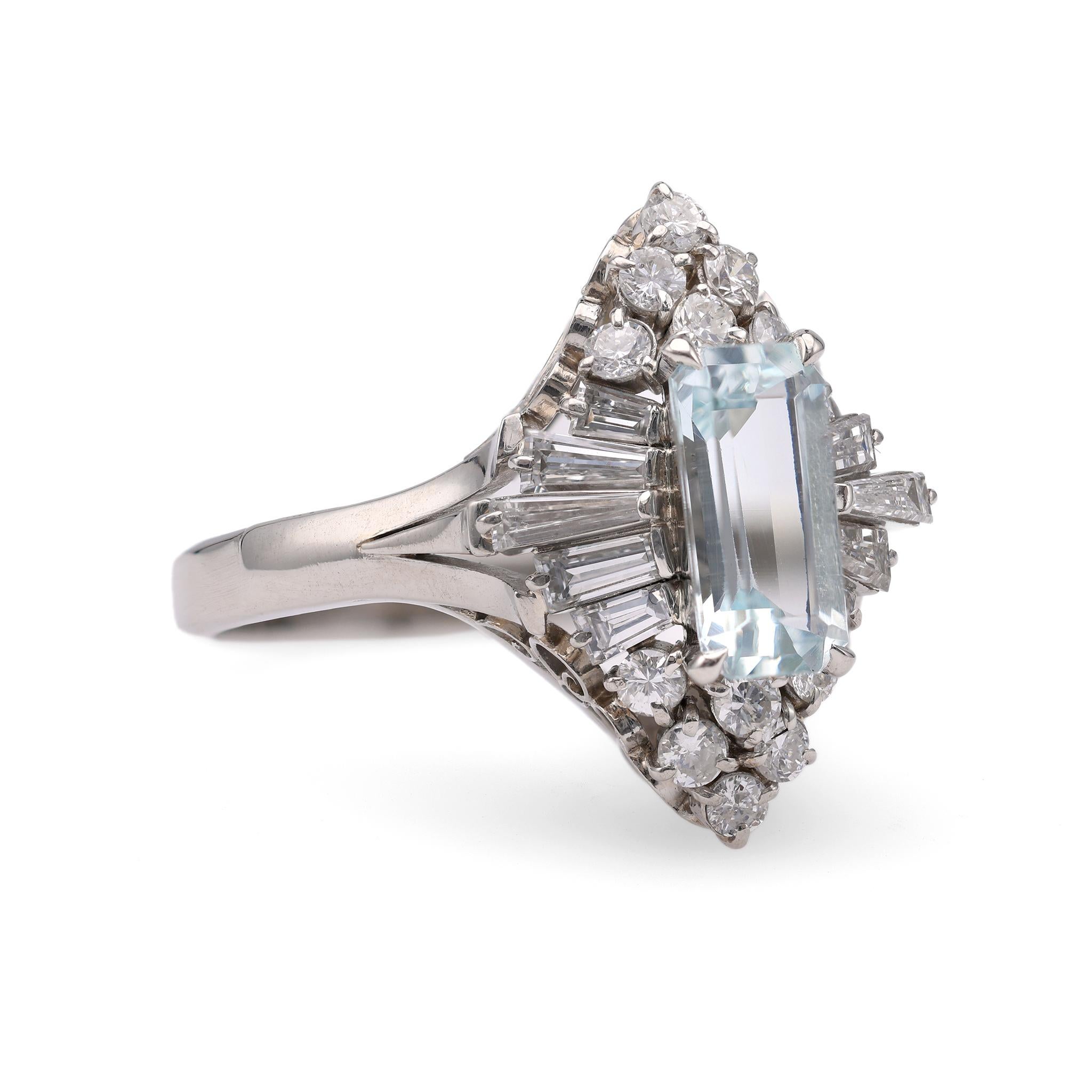 Aquamarine Diamond Platinum Ring In Excellent Condition In Beverly Hills, CA