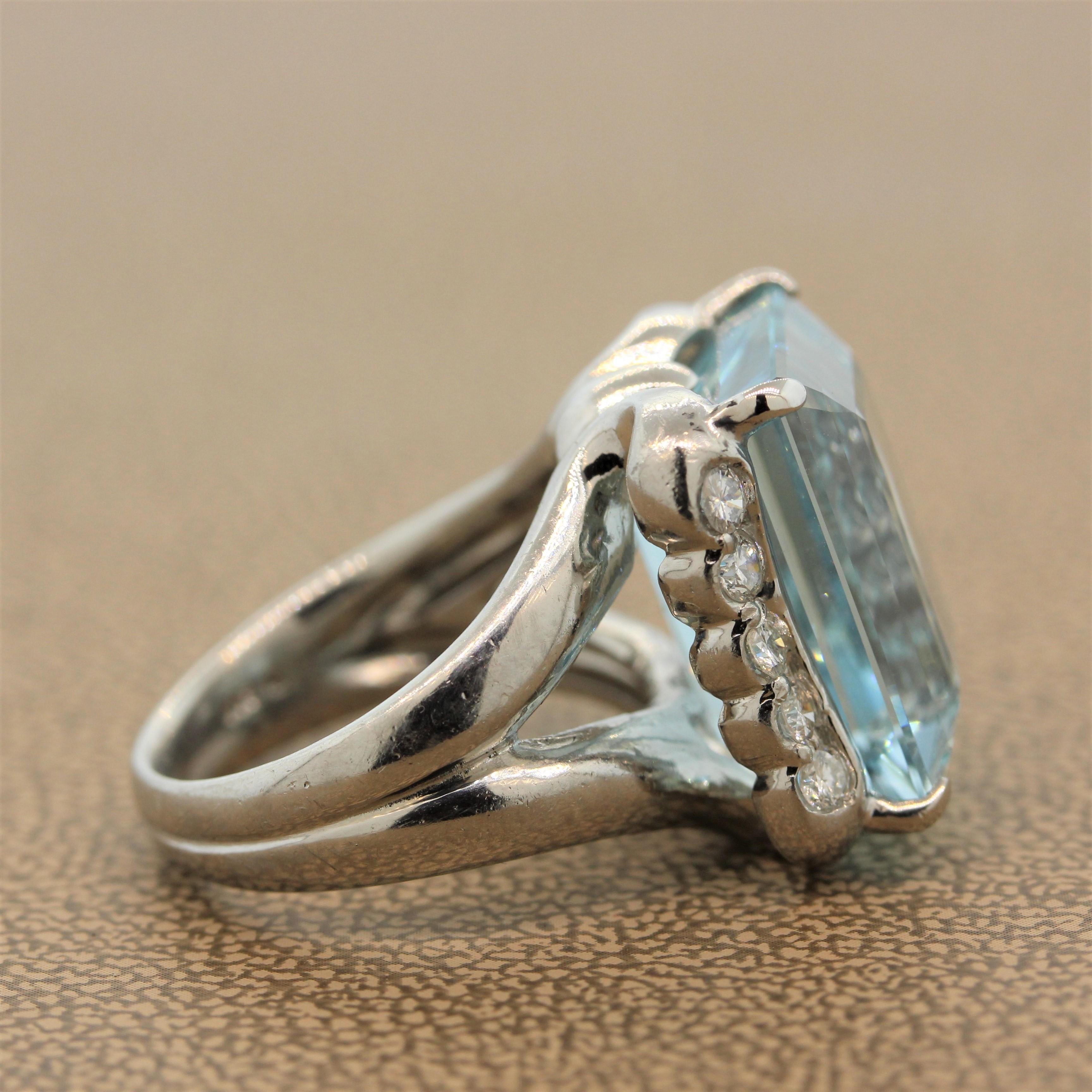 Women's Aquamarine Diamond Platinum Ring For Sale
