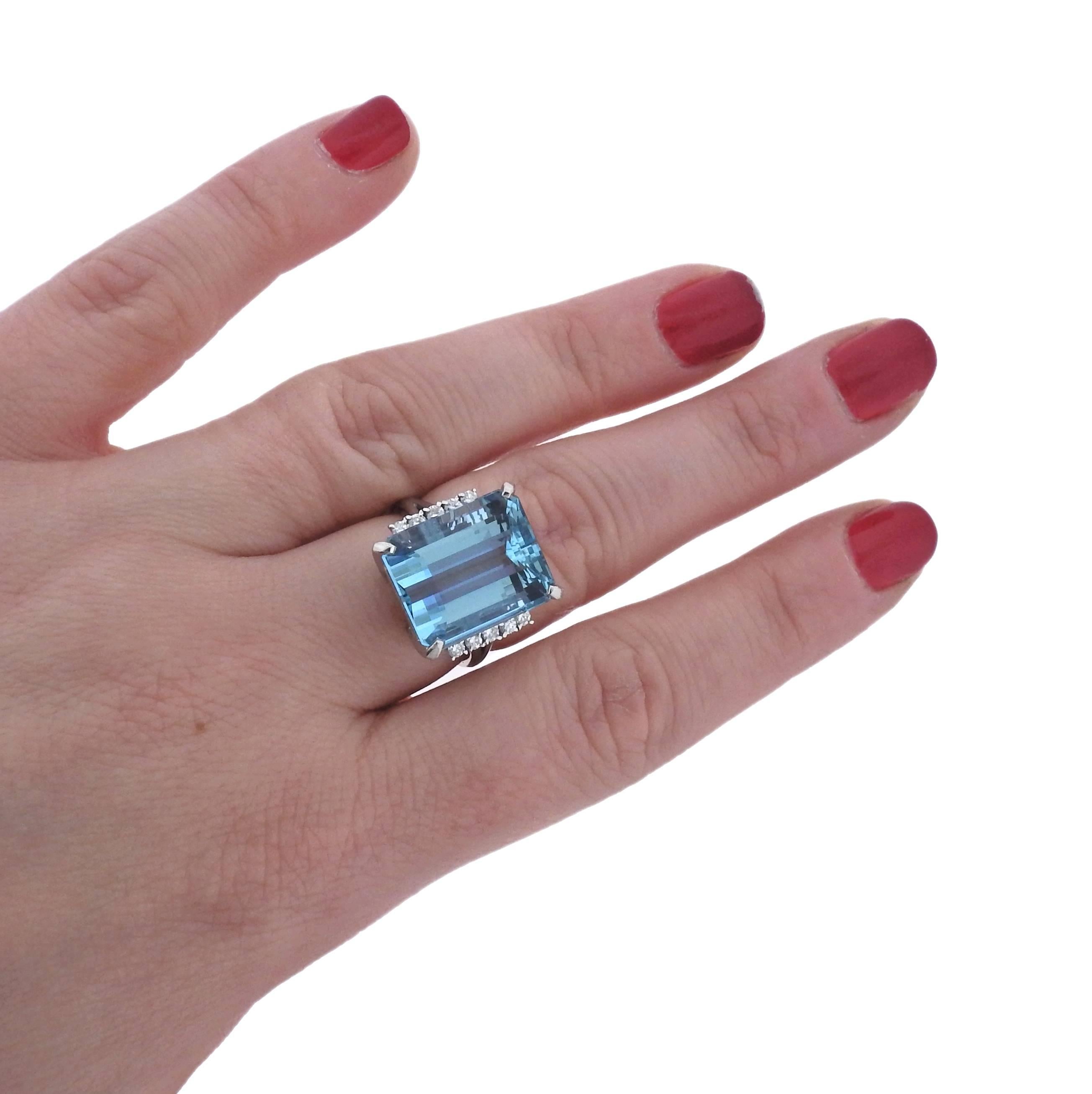 Aquamarine Diamond Platinum Ring 1