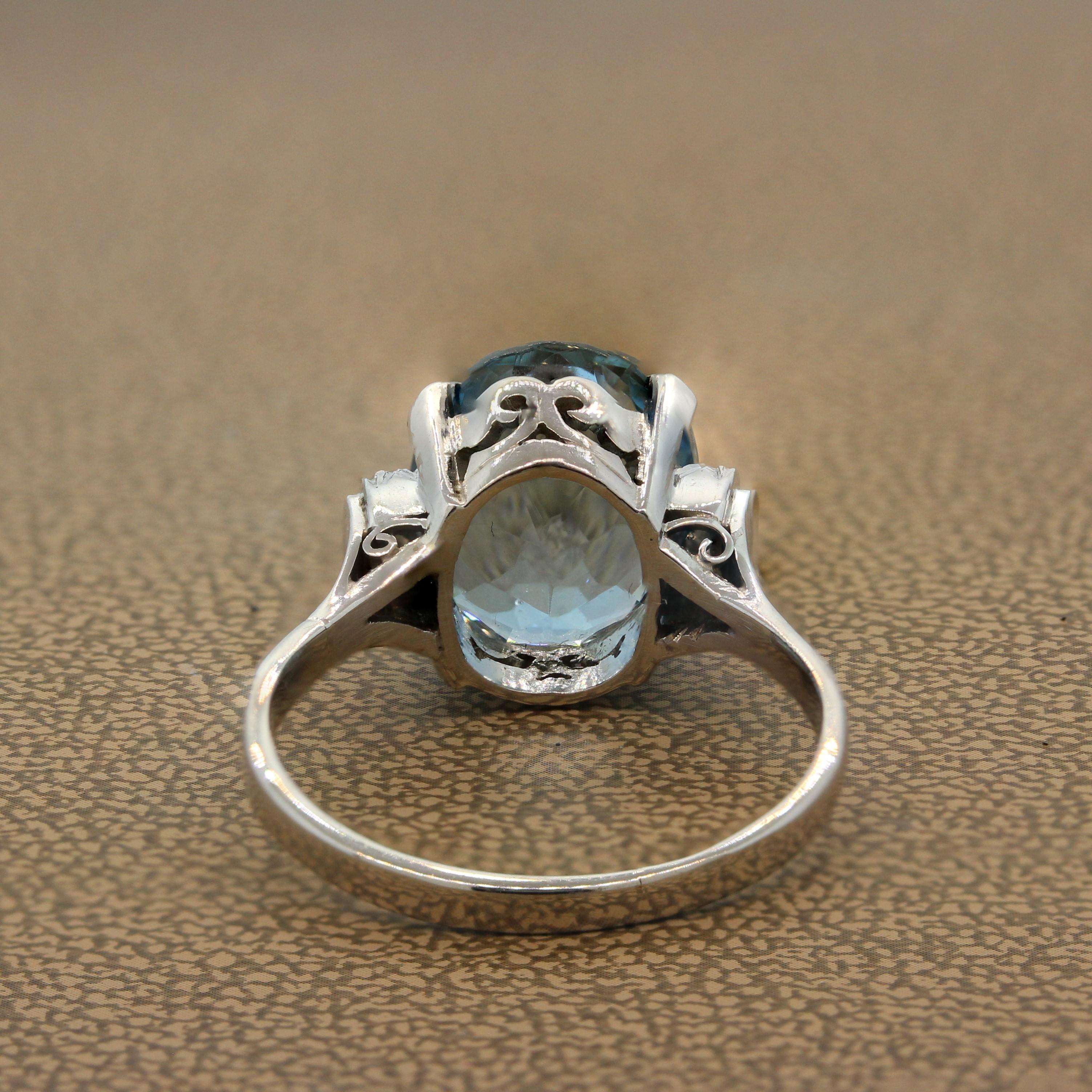 Aquamarine Diamond Platinum Ring at 1stDibs