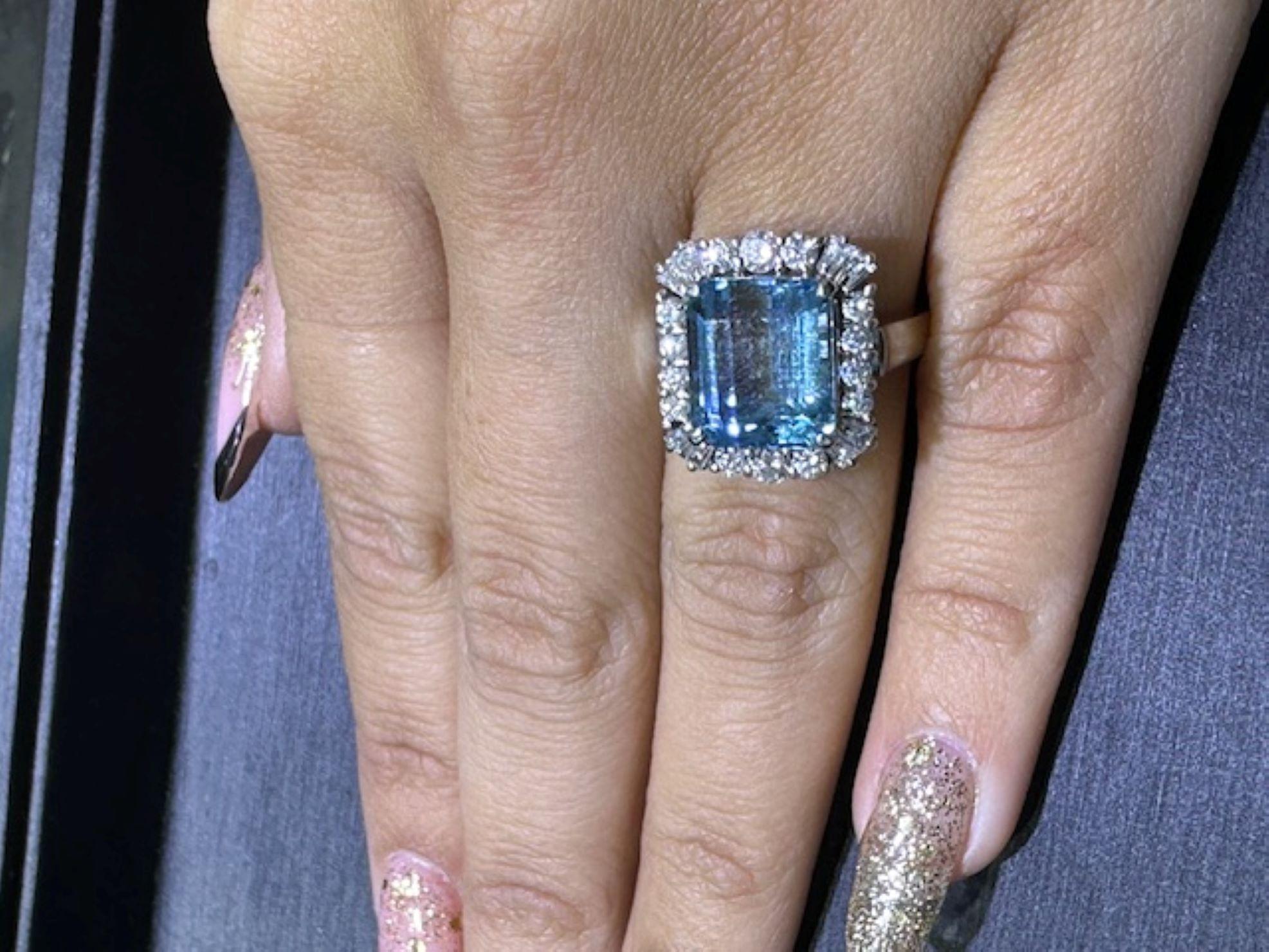 Women's or Men's Aquamarine Diamond Platinum Ring For Sale