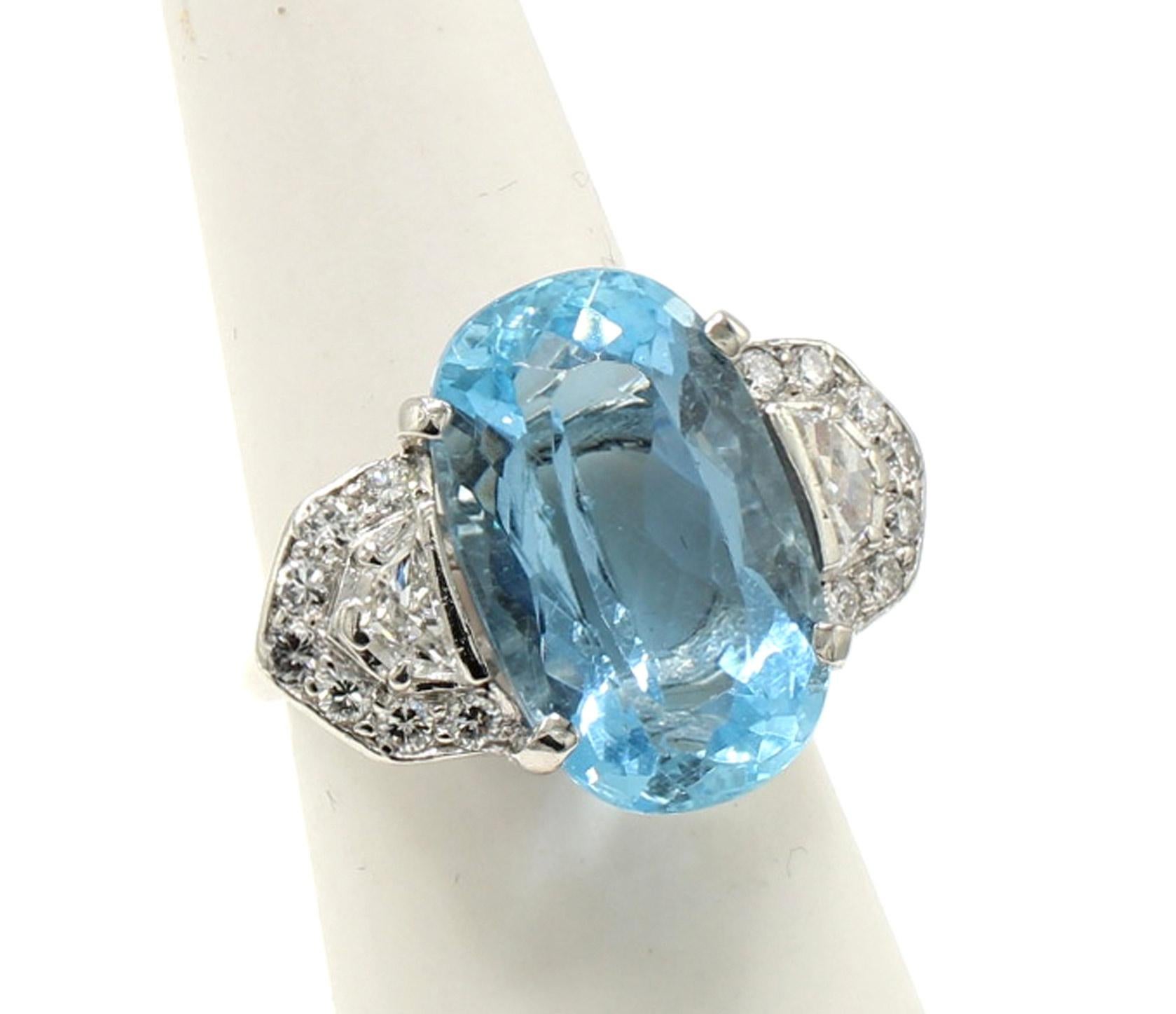 da uomo o donna Anello in platino con diamante e acquamarina in vendita