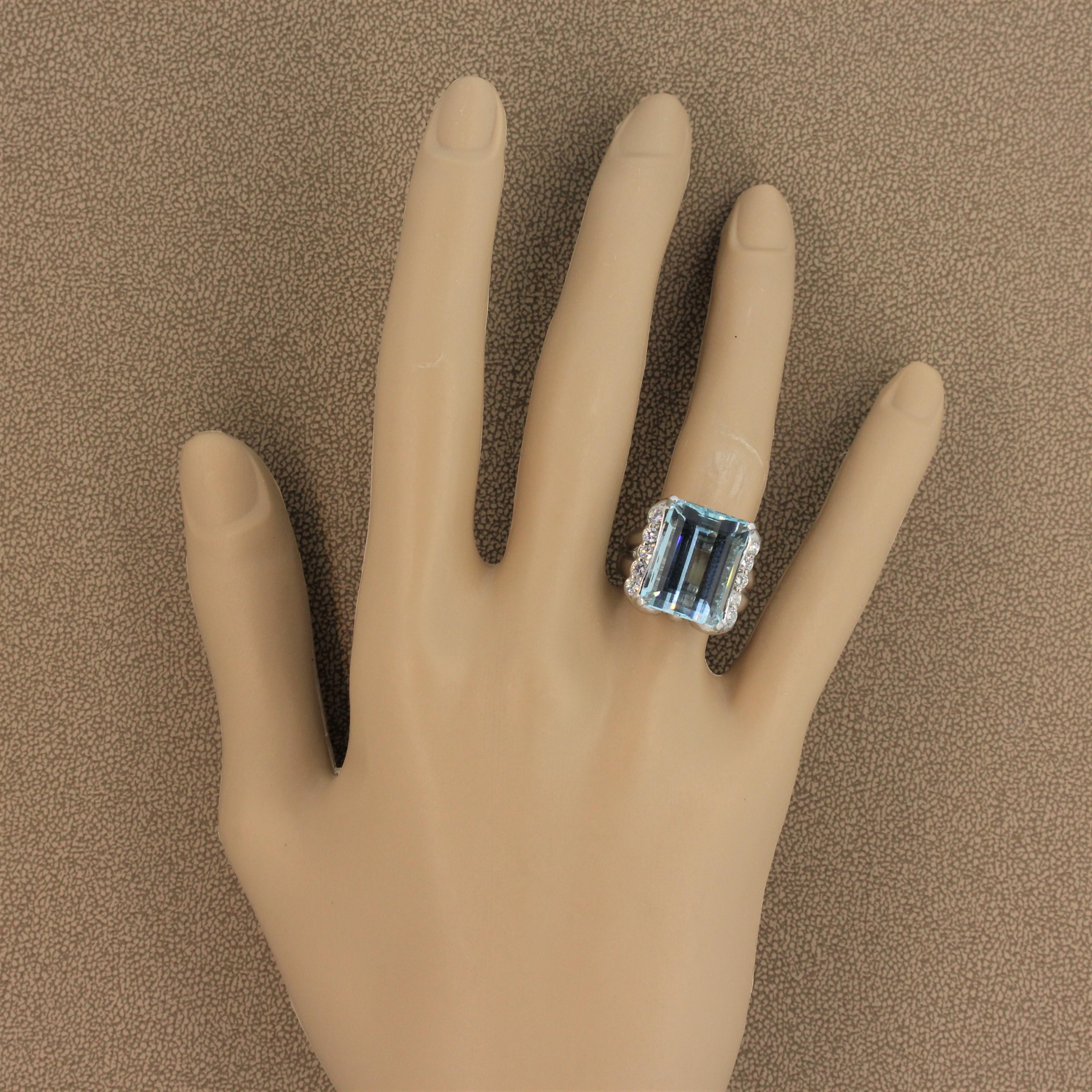Aquamarine Diamond Platinum Ring For Sale 2