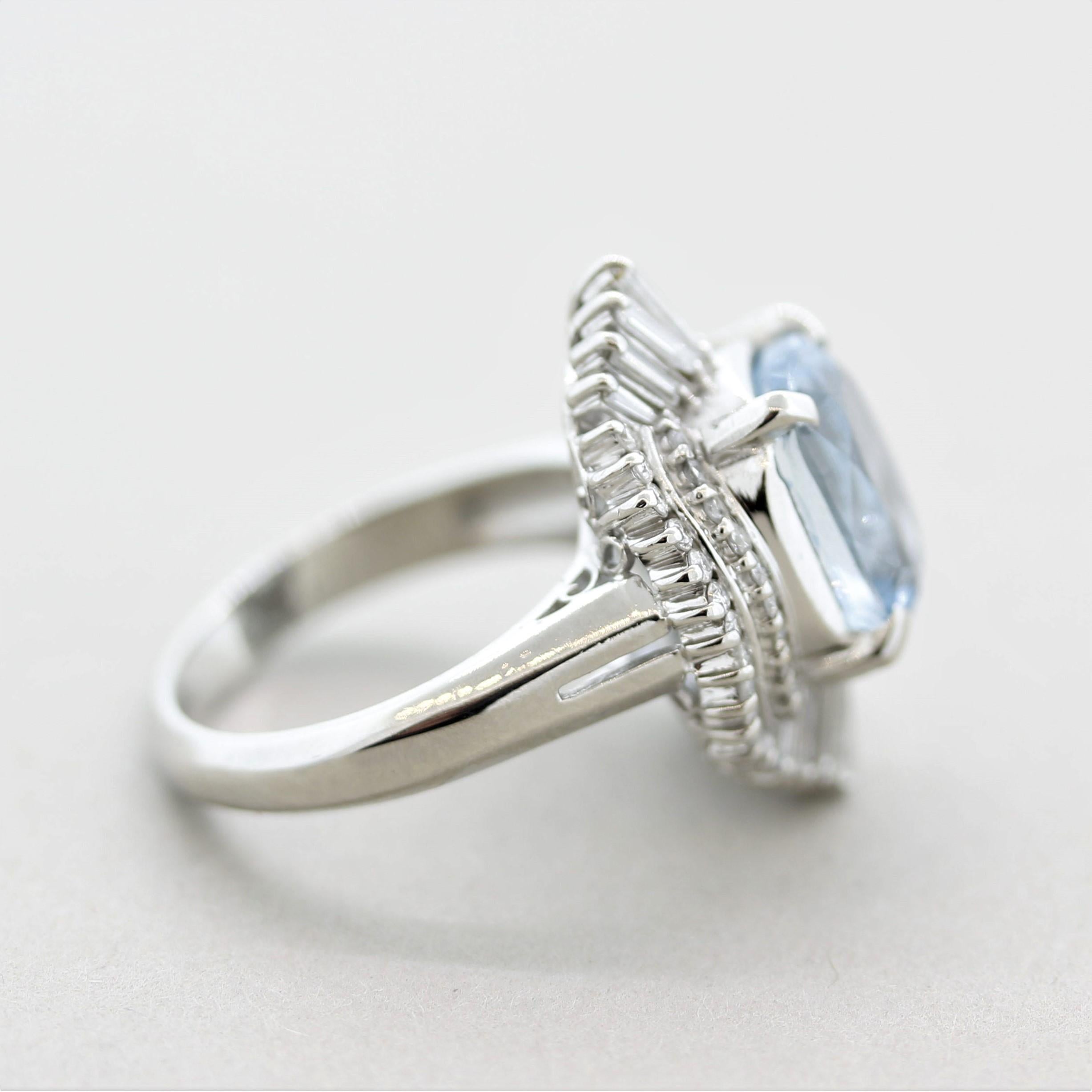 Aquamarine Diamond Platinum Ring For Sale 1